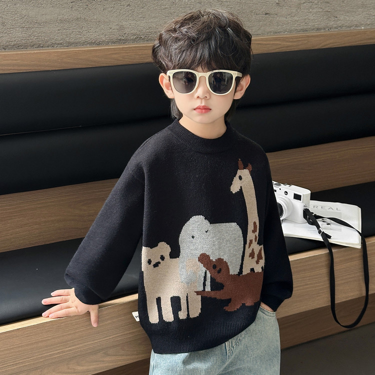 Kids Animal Print Knit Sweater Winter Thickened Long Sleeve Top — image 1