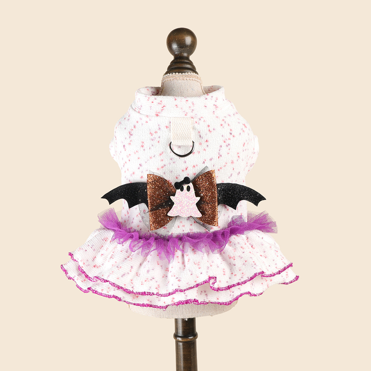Ghost Bat Halloween Pet Tulle Dress with Leash for Small Cats and Dogs, Purple Mesh Costume for Festival Party — image 6