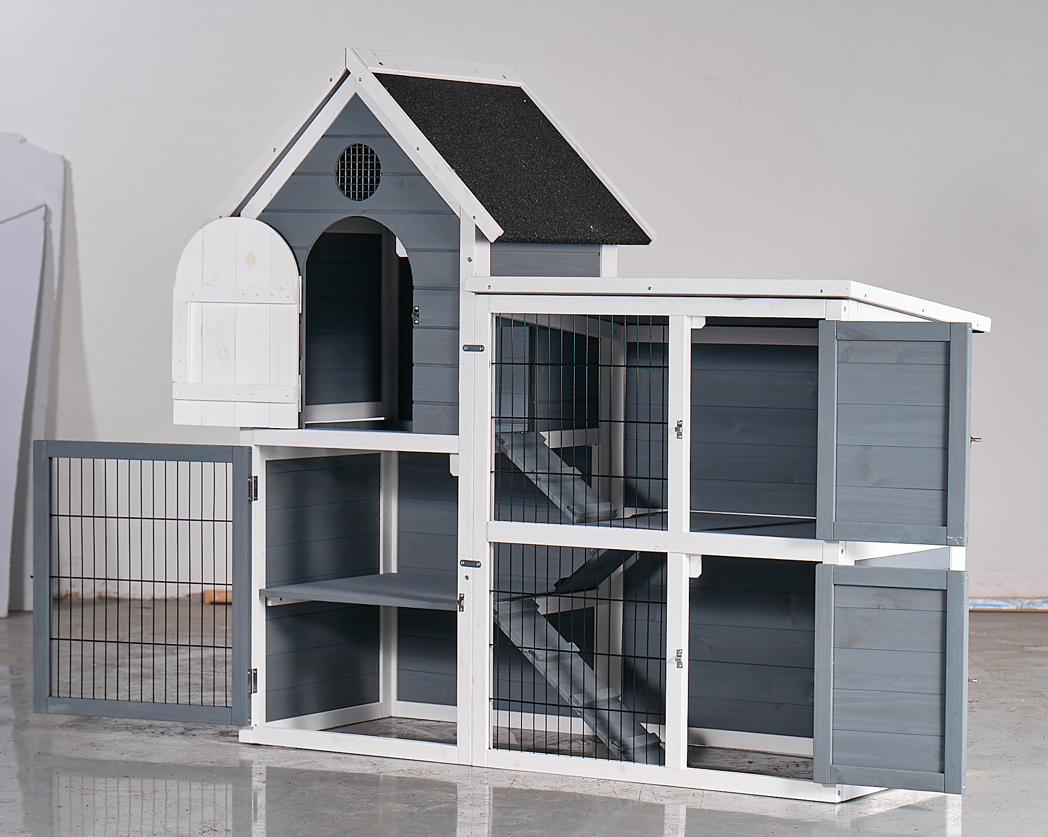 Large Outdoor Chicken Coop Cage, Weatherproof 2-Story Chicken Coop & Rabbit Hutch, Wooden Indoor Outdoor Pet House With No-Leak Tray, Waterproof Roof Pull-Out Tray 50.98L X 48.23 H, Grey, Blue — imagen 2