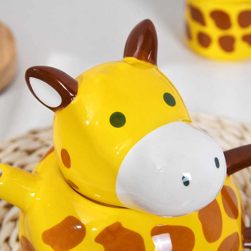 Cute Giraffe Animal Cup Set Mug Creative Cartoon Drinking Water Ceramic Cup Birthday Set Gift — image 2