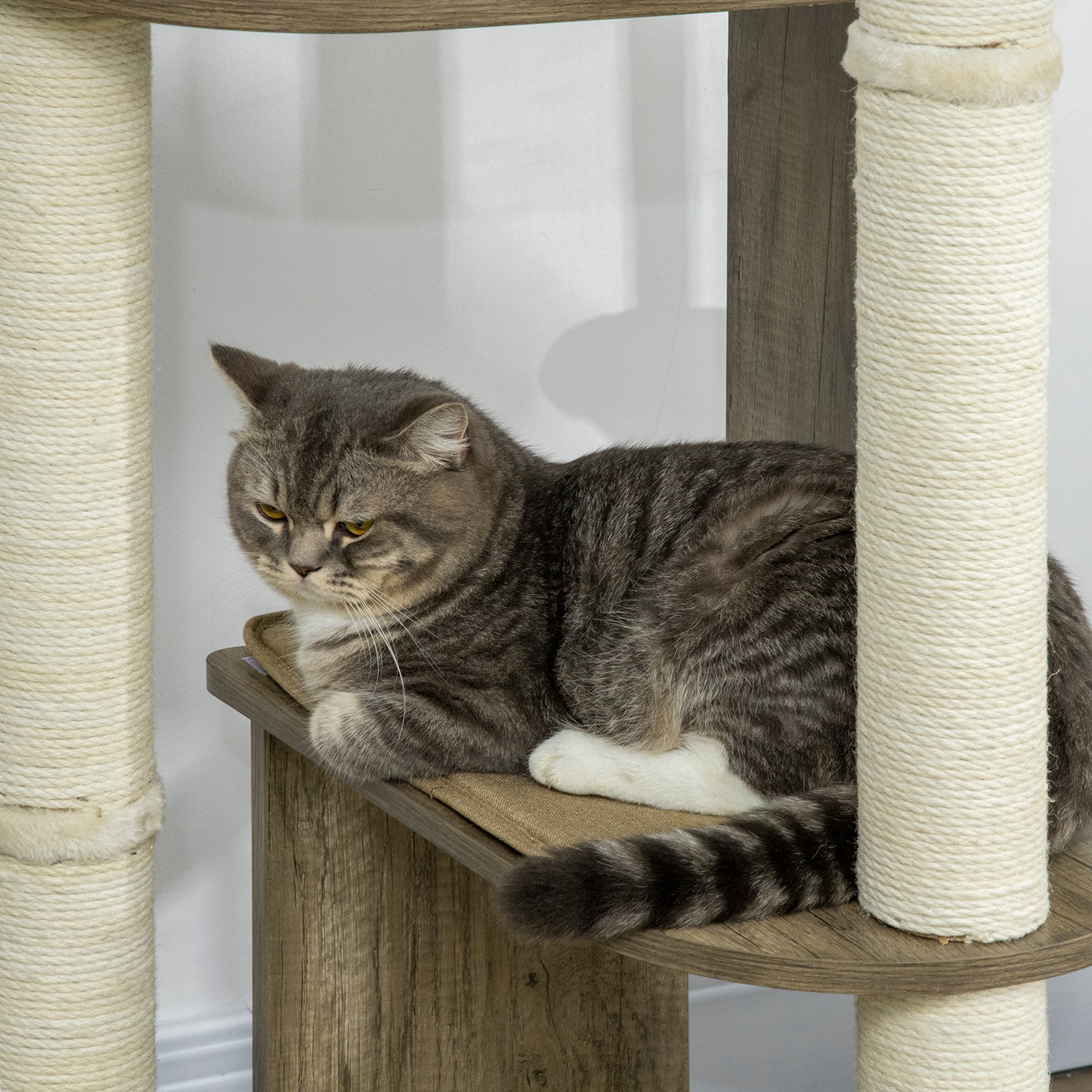 Árbol para Gatos de Esquina Moderno y Alto de 65" para Trepar, Torre Multinivel Grande con Postes Rascadores, Torre Compacta para Gatitos con Sisal, Blanco Crema — imagen 5