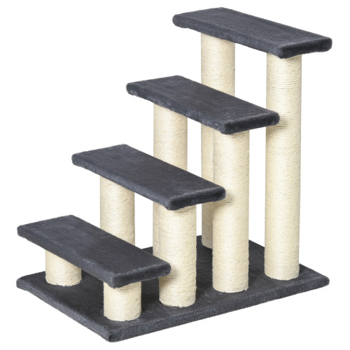 PawHut Cat Tree With 4 Steps For High Beds Couch, Cute Stair Shaped Cat Tree For Indoor Cats Or Dogs W Sisal Scratching Post, Climbing, Playing, Gray — image 4