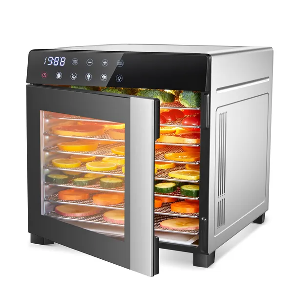 Dehidratador de Alimentos 25QT, 8 bandejas Acero Inoxidable, Máquina Dehidratadora Grande para Comida y Carne Seca, Hierbas, Yogur, Verduras, Recetas para Tocados Caninos