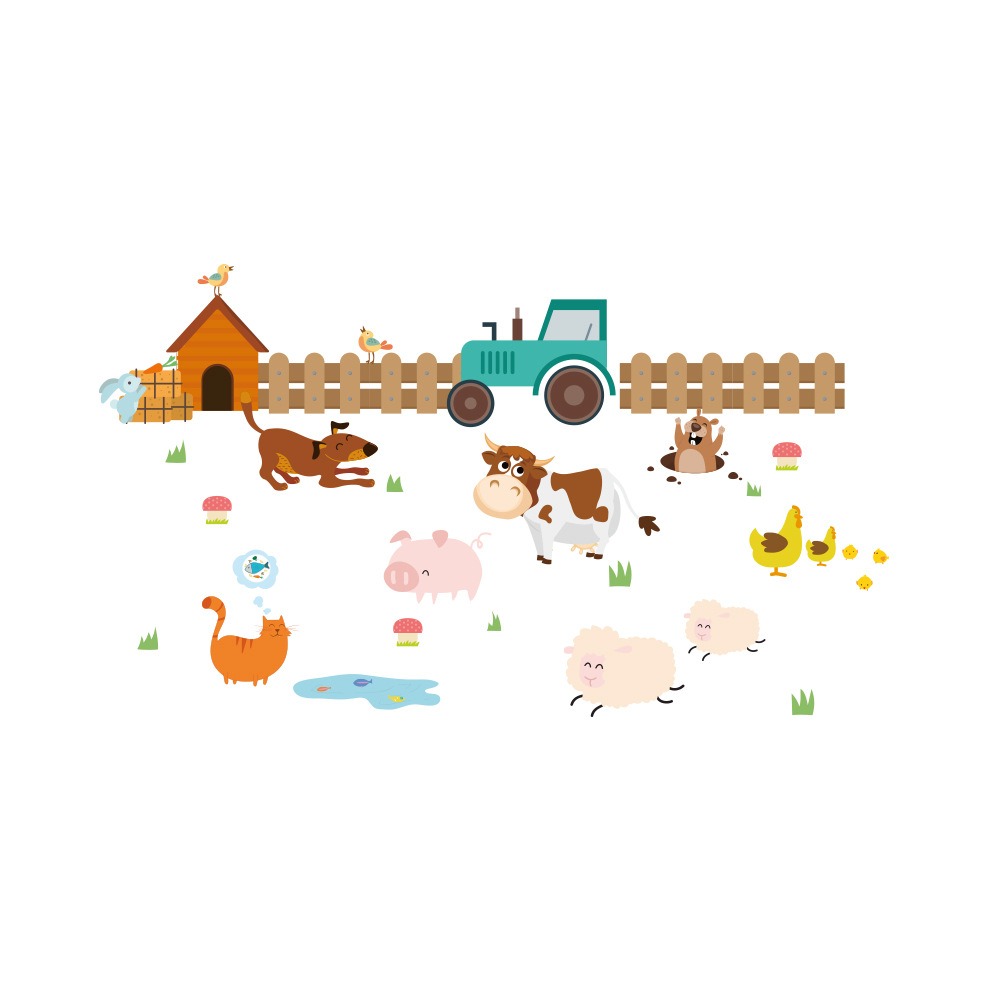 Decoración de pared para habitación infantil con tema granja de vacas, adhesivo de línea de base para sala de estar y dormitorio — imagen 4