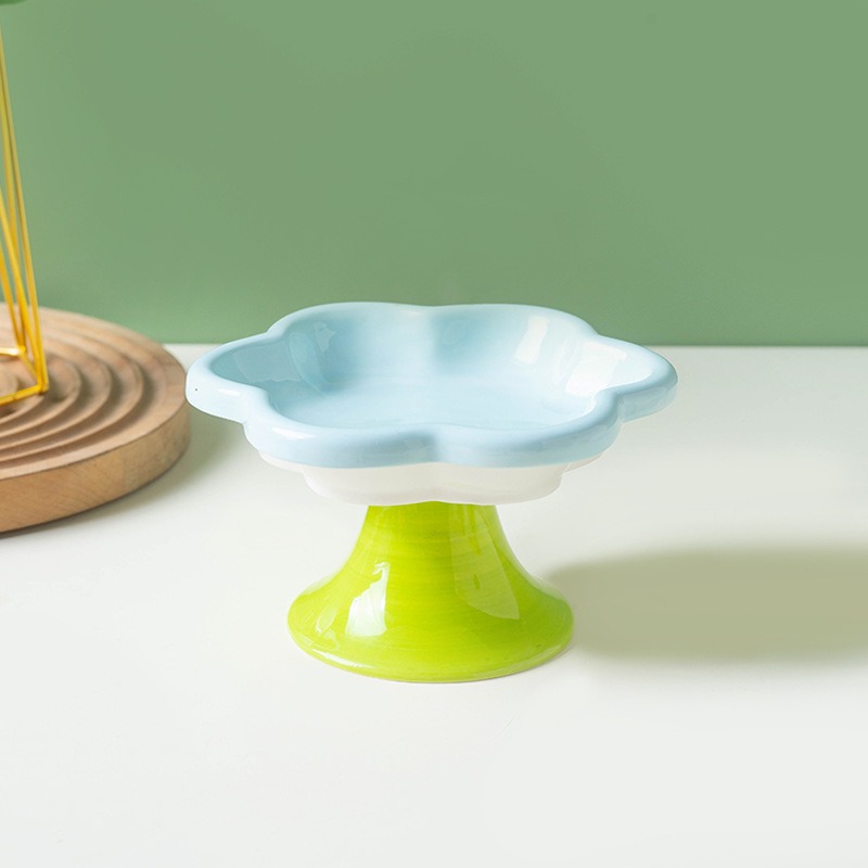 Flower Cat Bowl Ceramic Cat Bowl Cat Food Bowl Eating and Drinking Water High Feet Protection Cervical Neck Pet Food Bowl — image 3