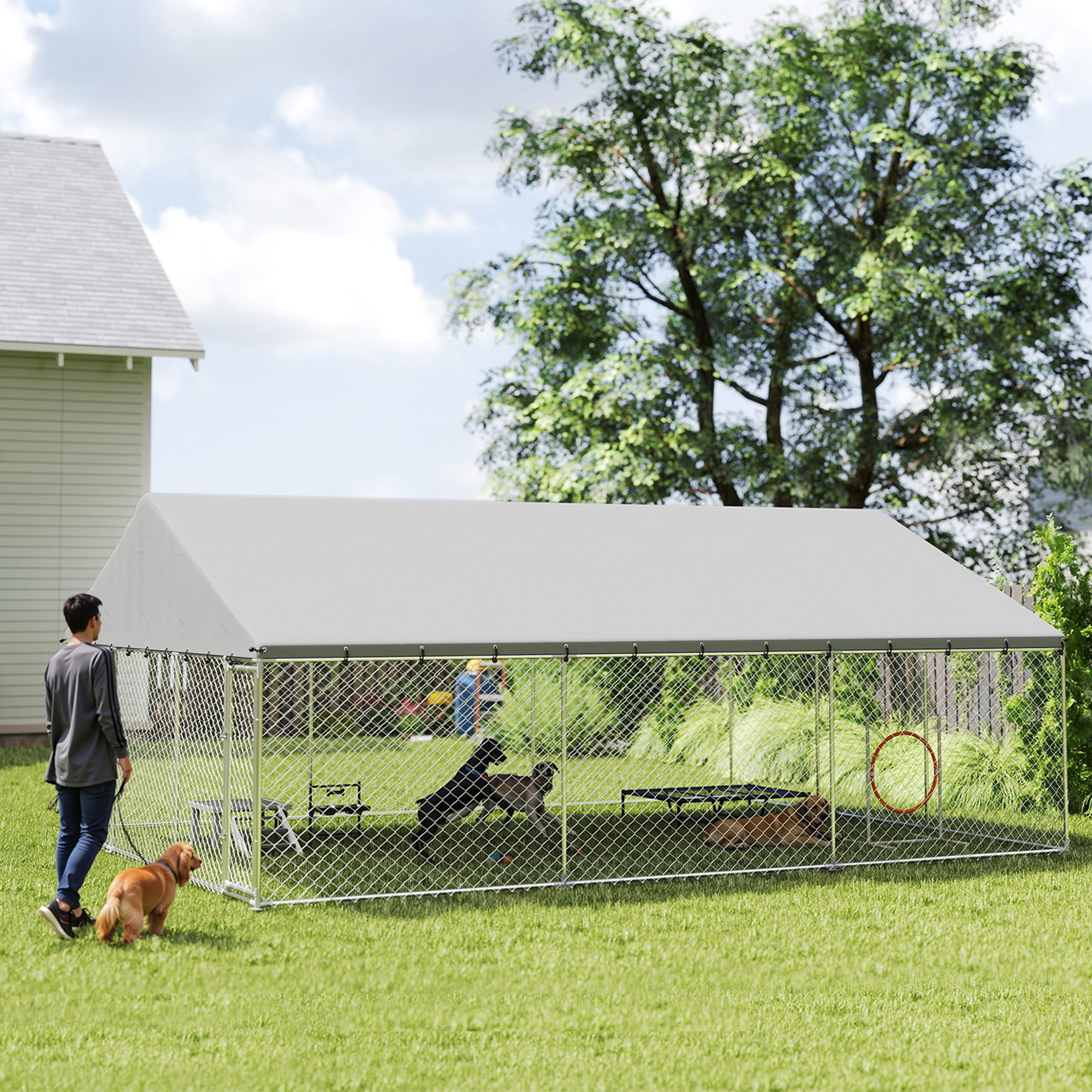 Heavy Duty Outdoor Dog Kennel with Waterproof Roof, 2 Secure Latches, Chain Link Dog Run for Backyard, 20 x 15 x 8 — imagen 6