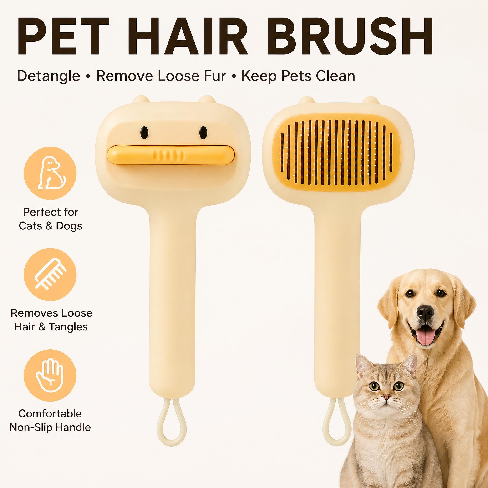 Cute Cartoon Bear Self-Cleaning Pet Brush Universal Deshedding Comb For Cats And Dogs Removes Loose Fur & Detangles Comfortable Non-Slip Handle Pet Grooming Tool — image 1