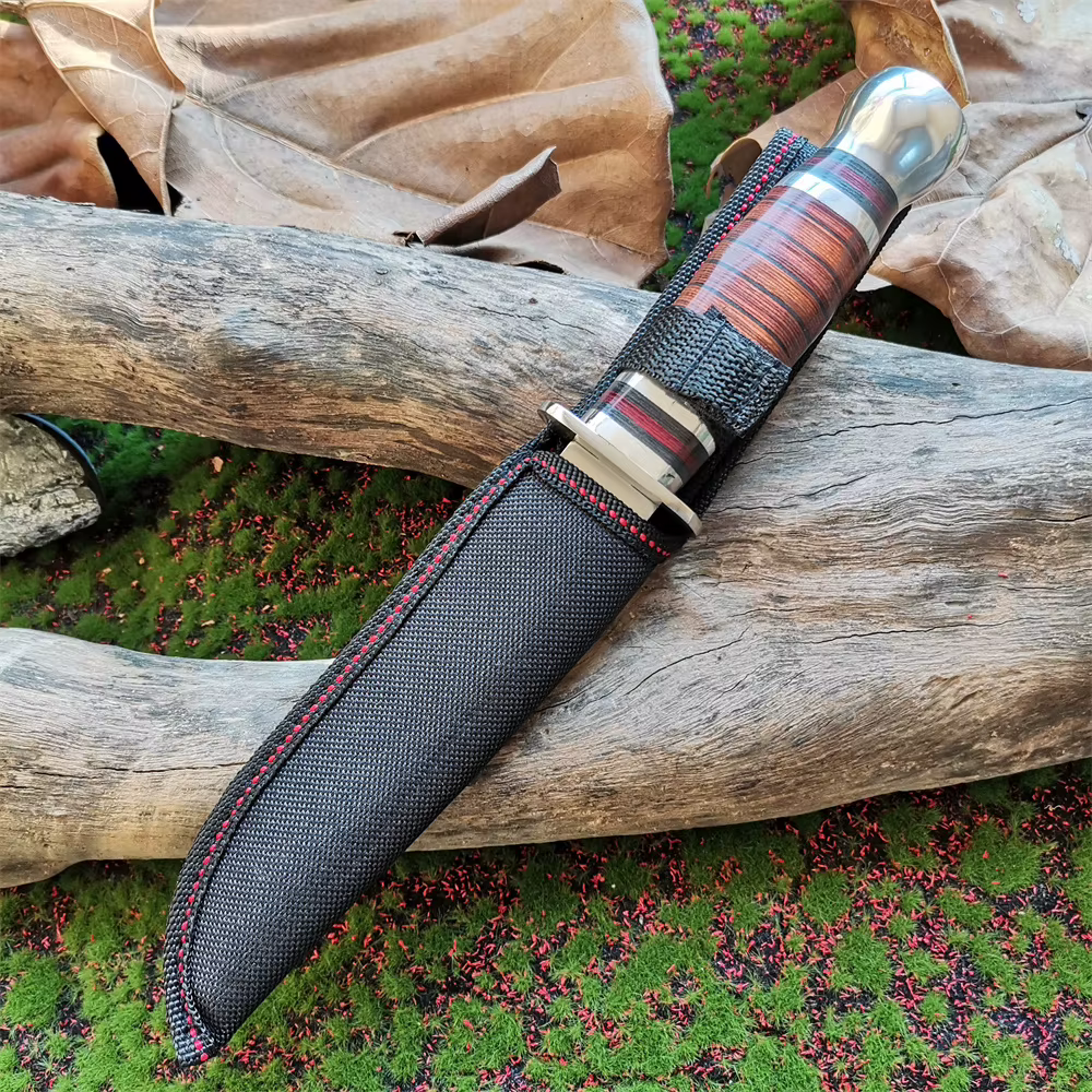 High-Quality 8CR15Mov Steel Blade Hunting Knife with Wooden Handle - Sharp and Reliable Straight Knife with Oxford Cloth Cover — image 5