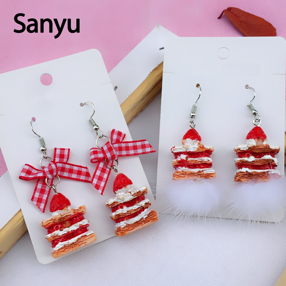 Pulseras de Pendientes en Forma de Pastel de Fresa con Estampado de Cuadros Rojo y Blanco, Clásico, para Mujer — imagen 1