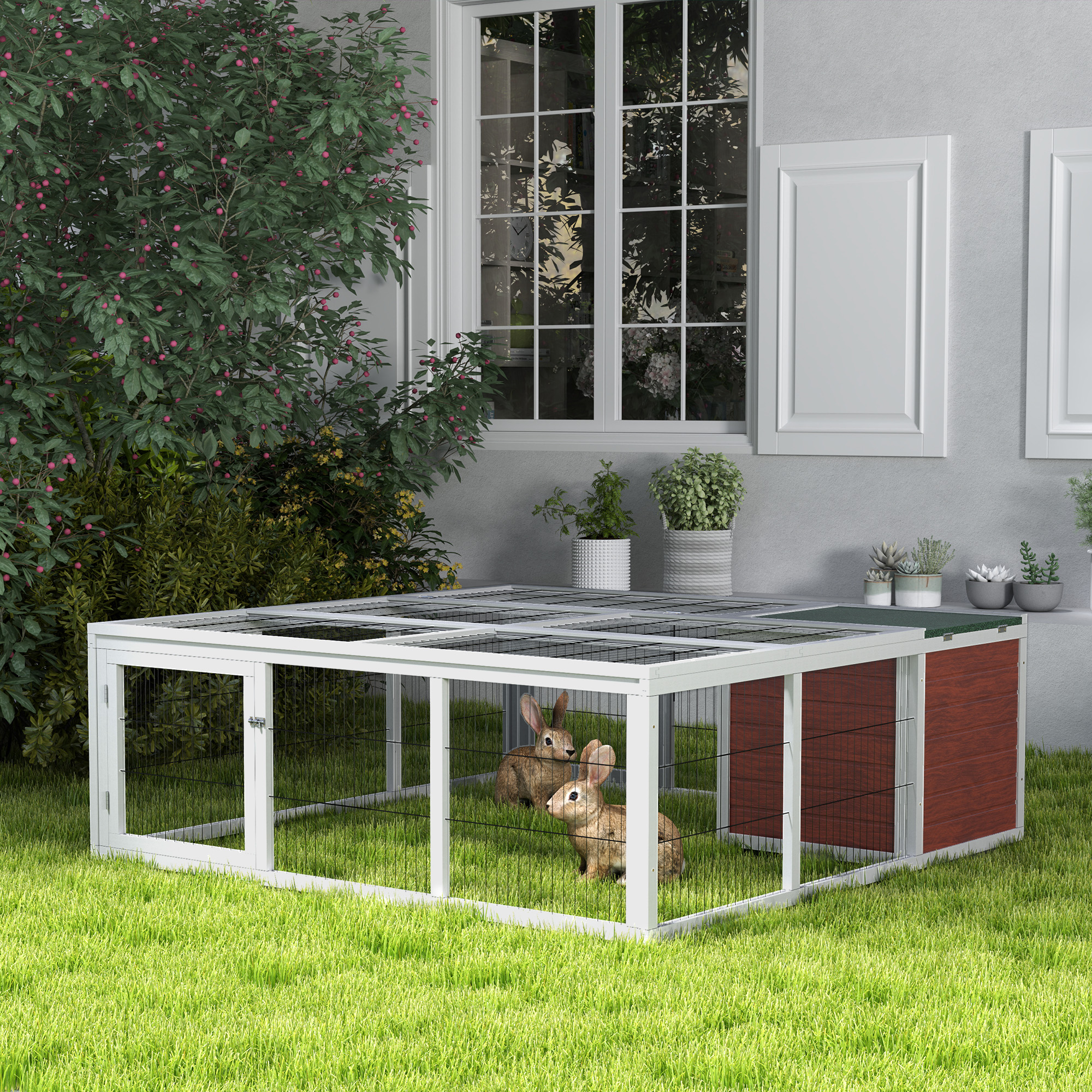 Conejera de Madera para Exterior de 59", Corral, Casa/Hábitat para Tortugas con Área de Juego y Cubierta Cerrada — imagen 1