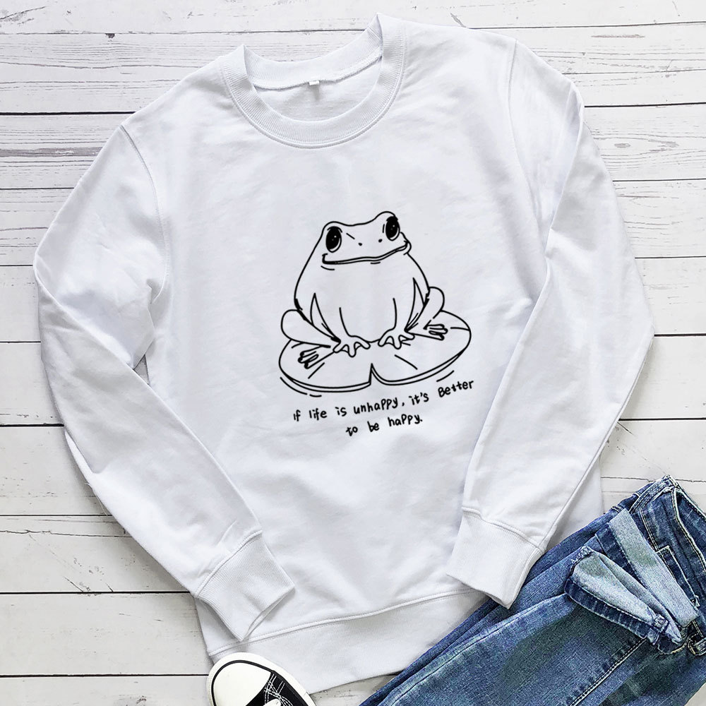 Frog and slogan printed hoodie