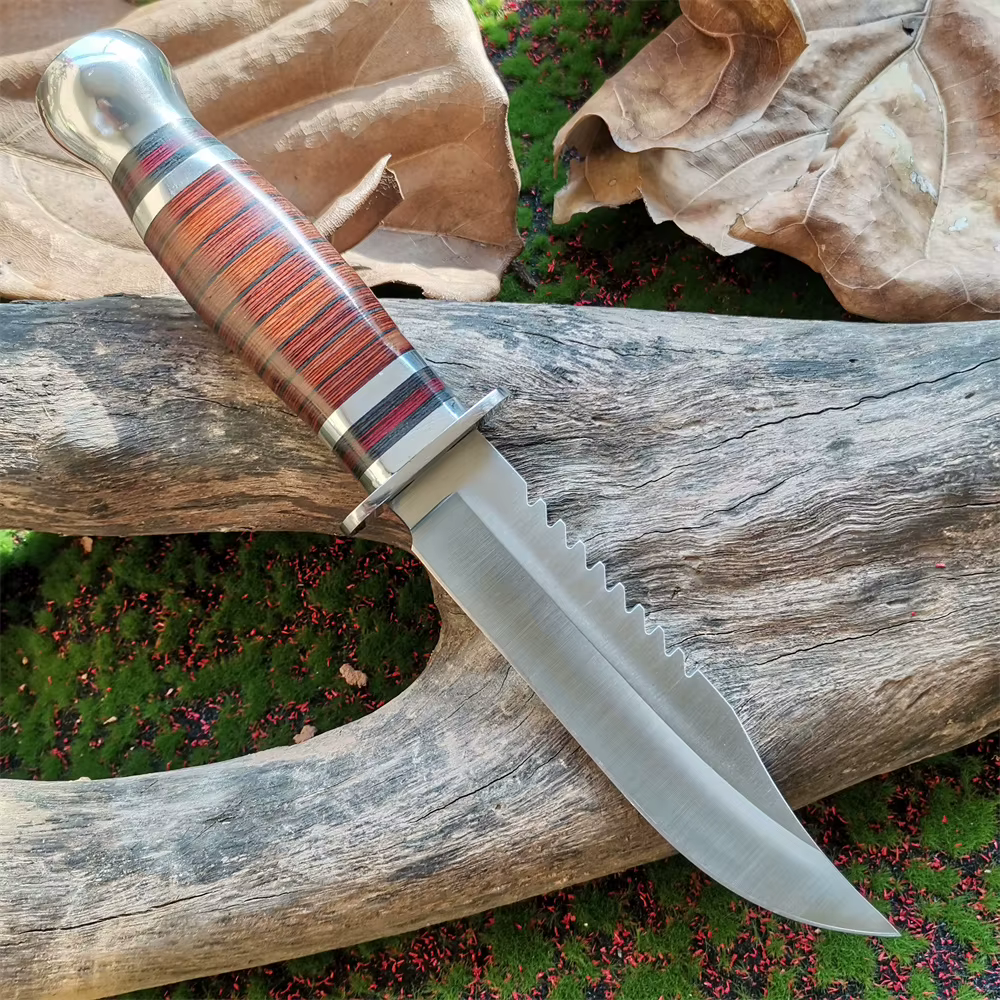 High-Quality 8CR15Mov Steel Blade Hunting Knife with Wooden Handle - Sharp and Reliable Straight Knife with Oxford Cloth Cover — image 3