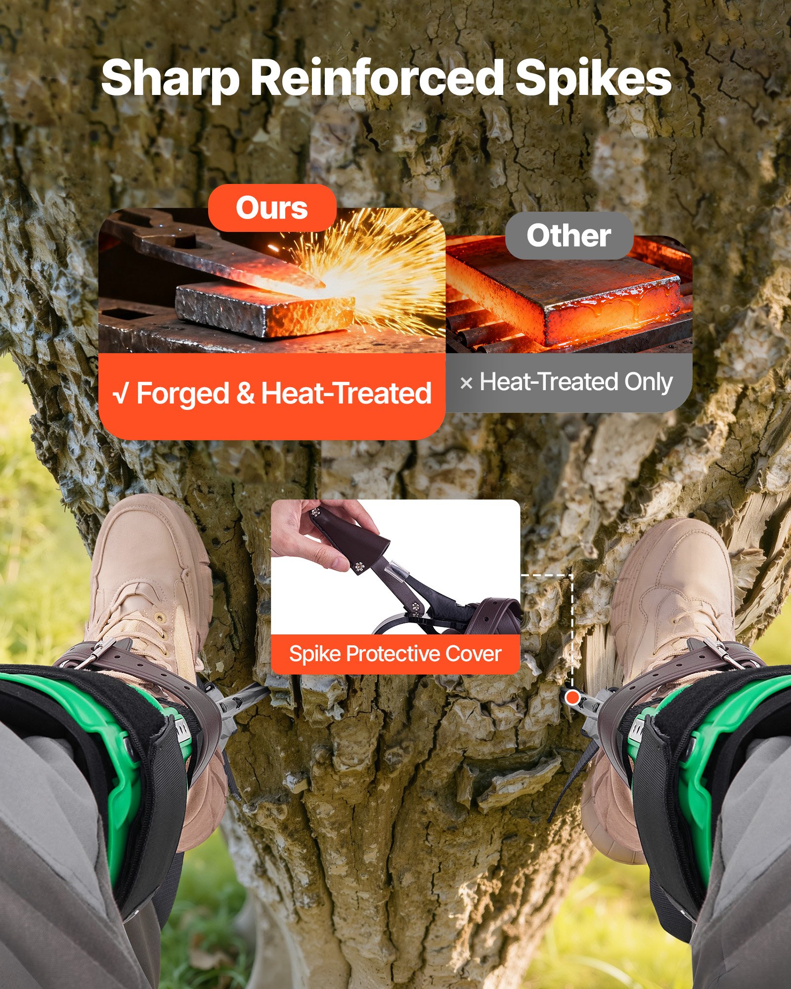 Tree Climbing Spikes Set, Height-Adjustable Tree Climbing Gear With Straps & Spike Protectors, 350 Lbs Load Capacity, Heavy Duty Steel Climb Spurs Arborist Equipment For Fruit Picking Hunting — imagen 2
