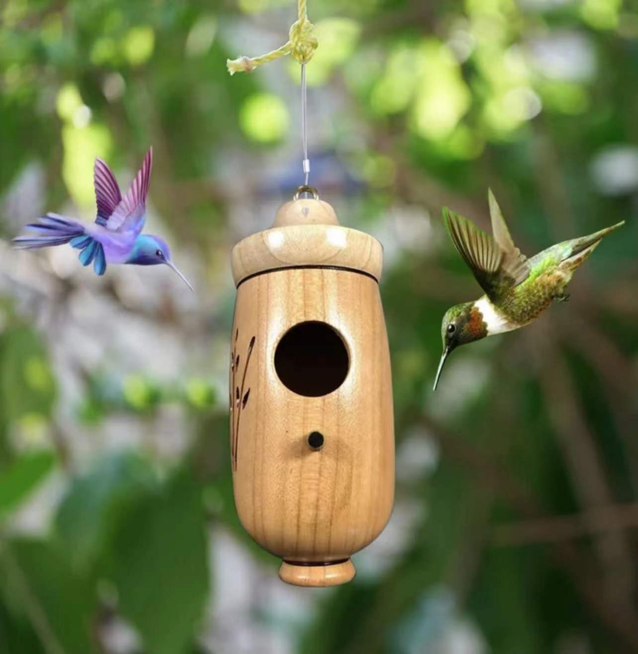 Hummingbird House Outdoor Garden Patio Hanging Hummingbird House Resin Bird Feeder Charming Decor — image 3