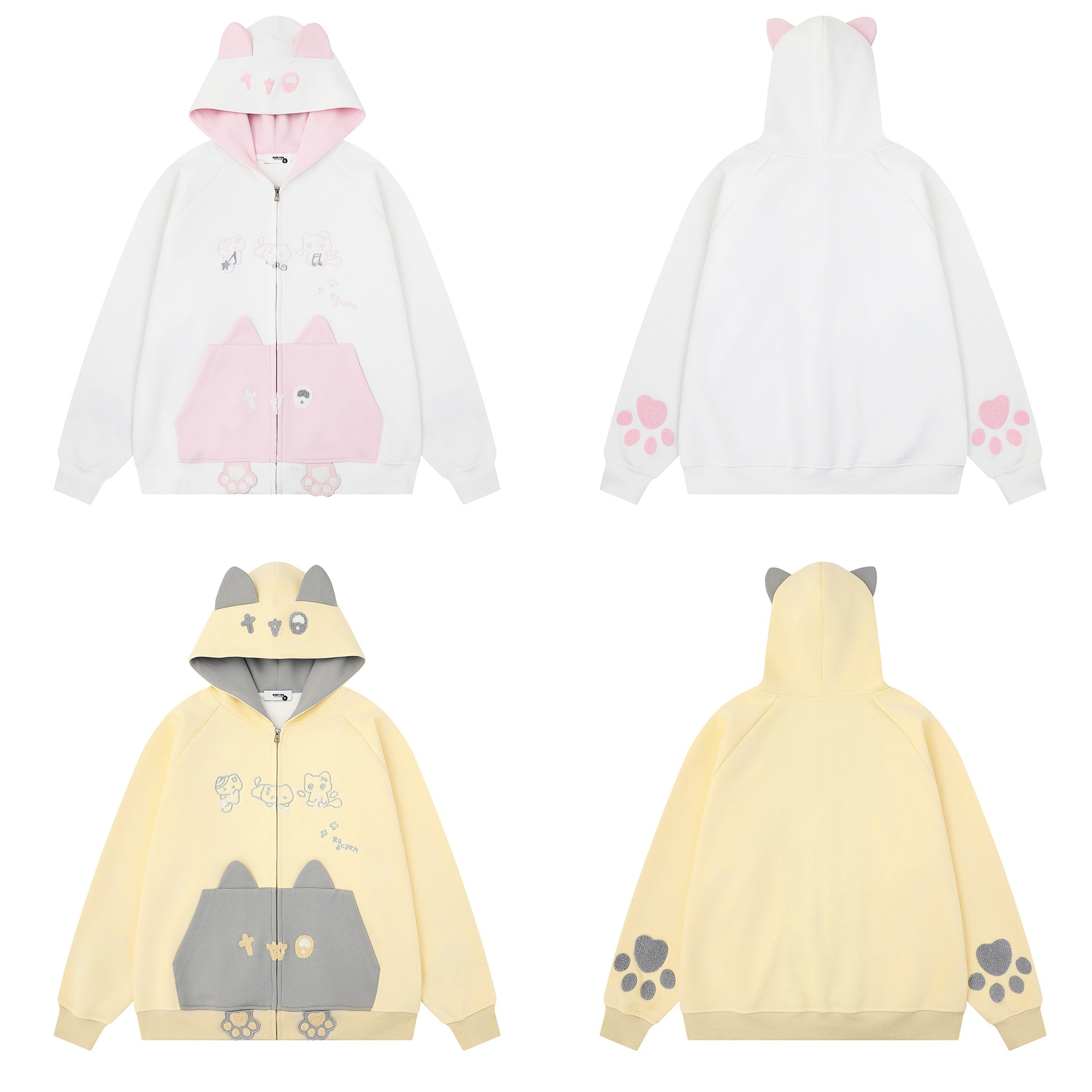 Color blocked cat face pocket hoodie — image 6