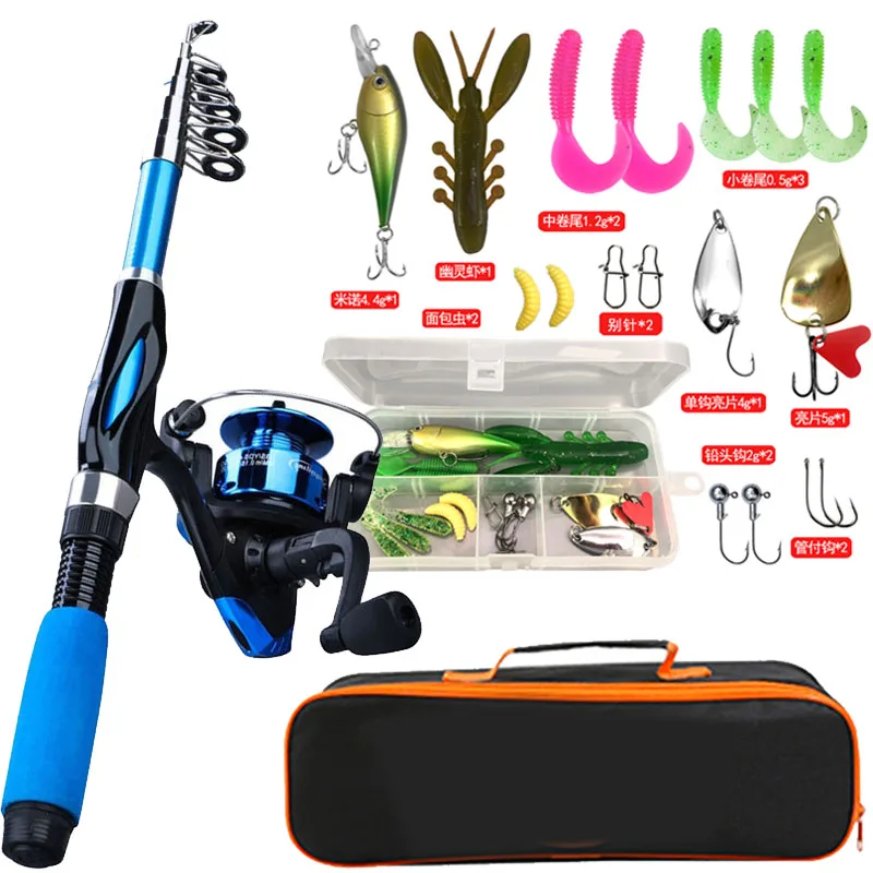 Kit de Caña de Pescar Telescopica 1.2M con Reel de Cepillo y Accesorios para Principiantes con 18 Piezas de Lure — imagen 1