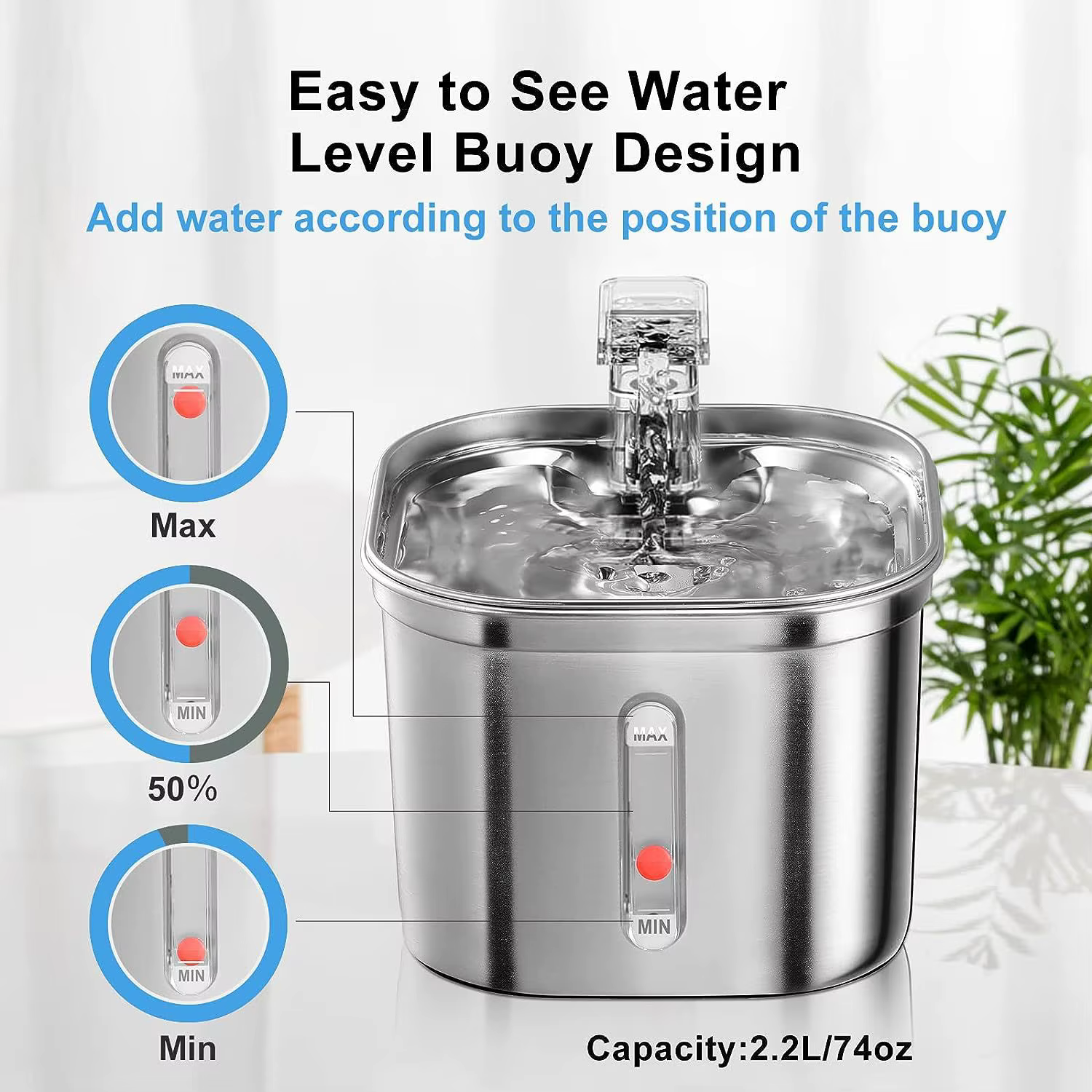 Pet Water Fountain (Stainless Steel + PP) 2.2L with Filter Motion Sensor and Pump Water Fountain for Pet Drinking Dispenser — image 6
