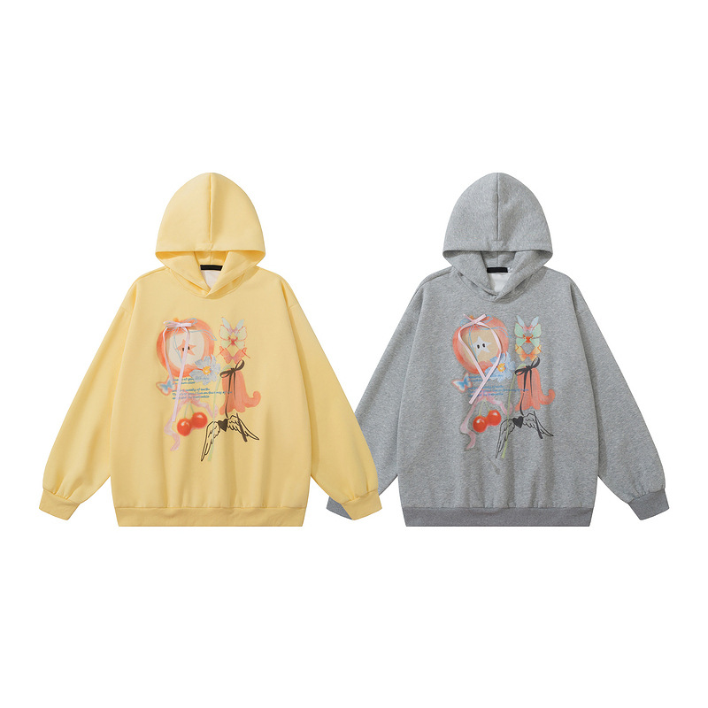 Grey loose hooded apple butterfly cherry hoodie — image 4