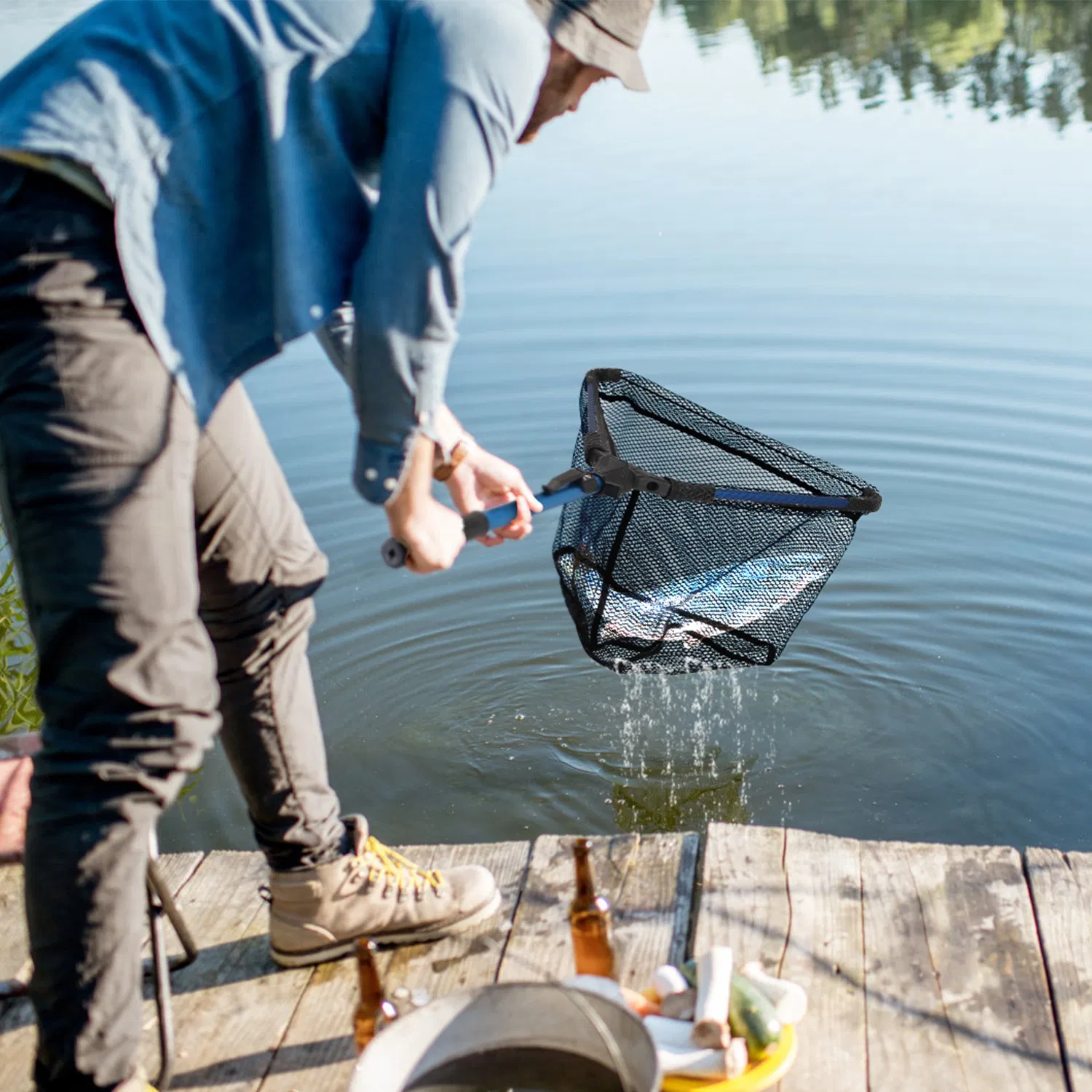 Foldable Fishing Net With Aluminum Alloy Rod EVA Handle Durable 5MM Hexagonal Nano Coating Nylon Mesh Collapsible Landing Net Safe Fish Catching or Releasing — imagen 3