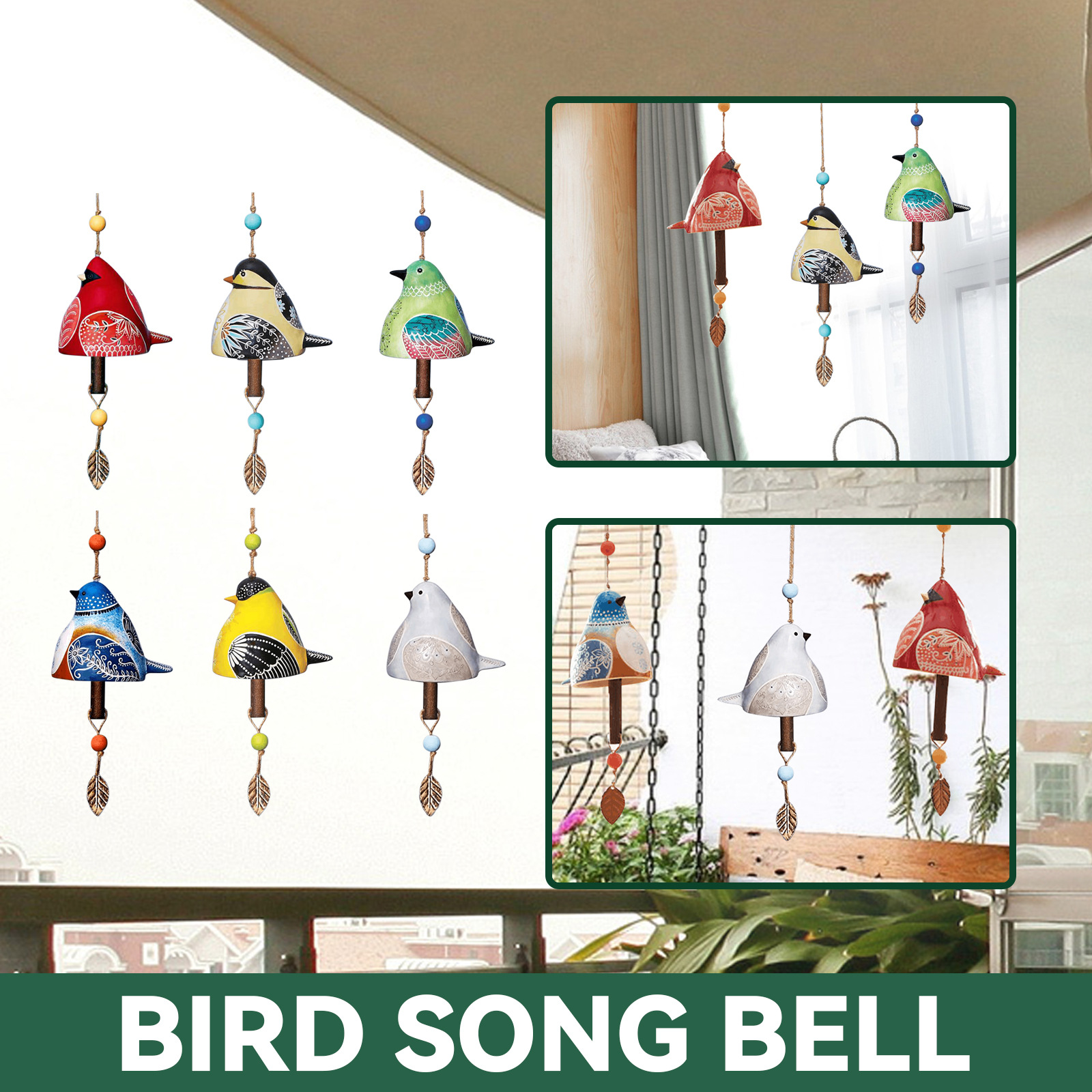 BIRD SONG BELL Resin Handicraft Wind Chime Pendant Garden Home Decoration — image 1