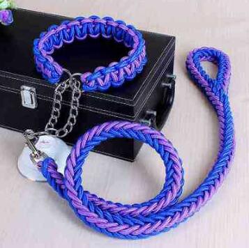 Double Strand Rope Large Dog Leashes Metal P Chain Buckle Contrast Colorful Pet Traction Rope Collar Set Firm 1.2m Length — image 11