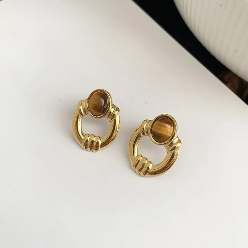 Silver Needle Metallic Gold Color Circle Butterfly Stud Earrings For Women Girl Party Wedding Gift — image 4