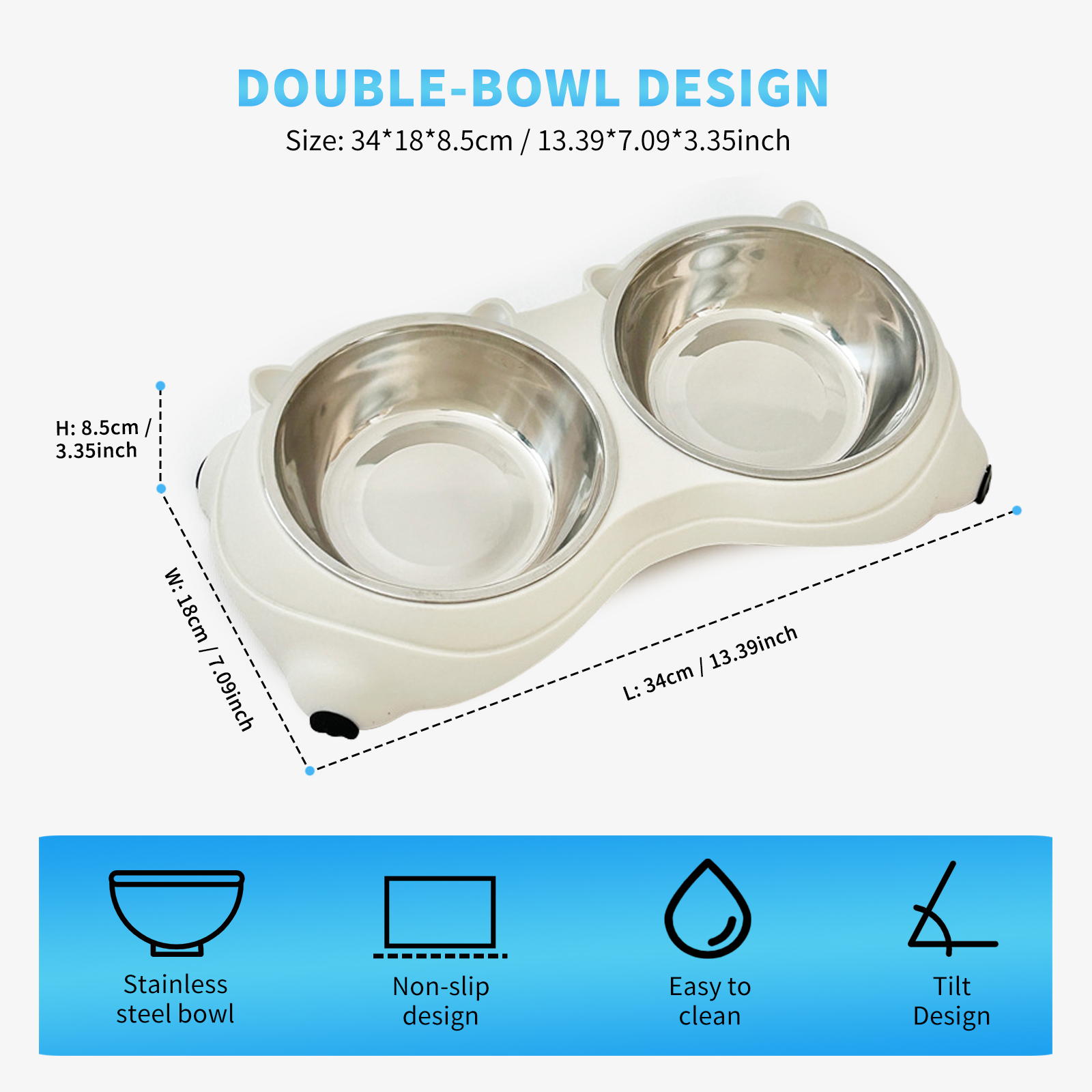 Conjunto de Tazas para Mascotas doble en acero inoxidable, colores macarón, base antideslizante y fácil de limpiar para gatos y perros, uso interior y exterior — imagen 2