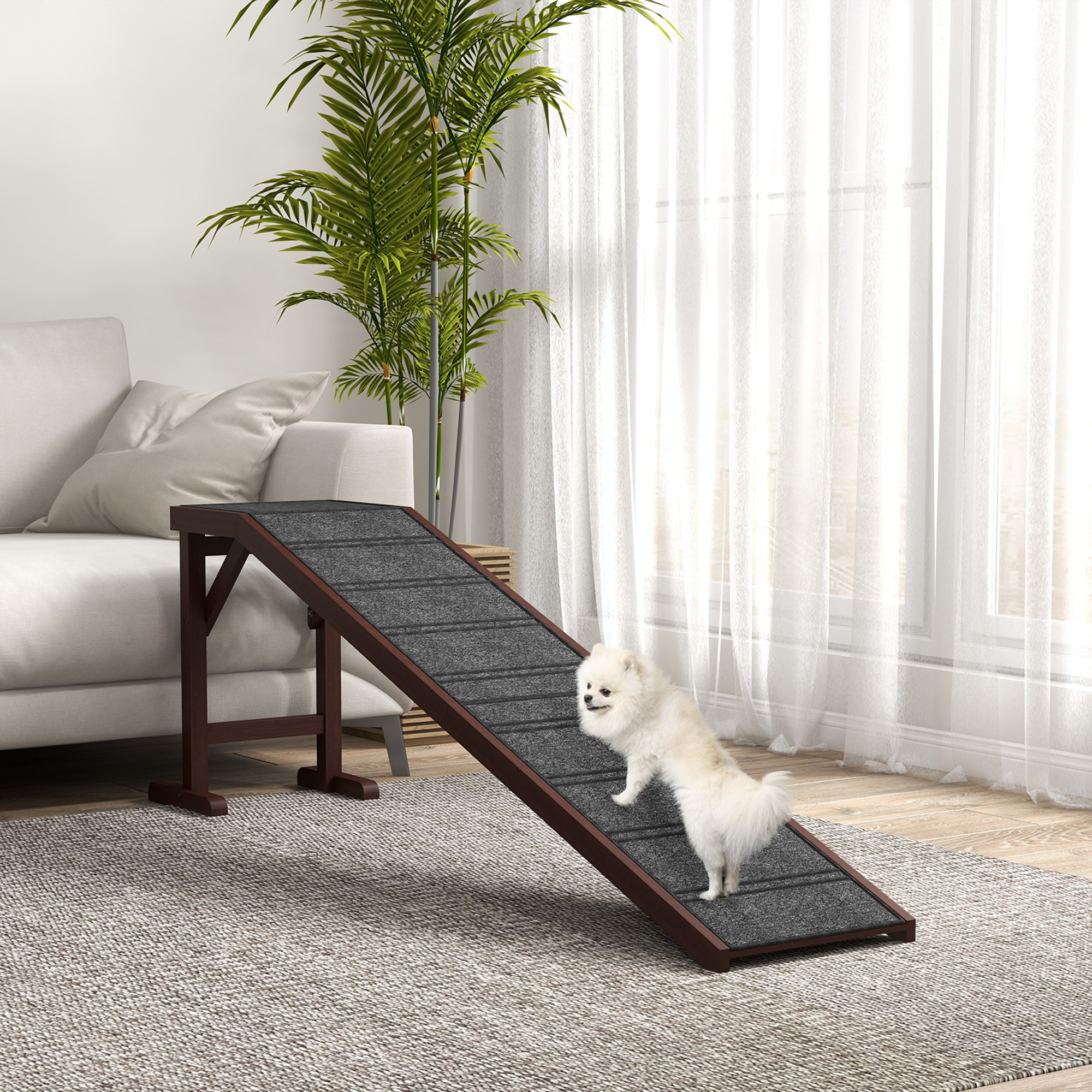 Dog Ramp for Bed, Pet Ramp for Dogs with Non-Slip Carpet and Top Platform, 74" x 16" x 25", Brown — imagen 4