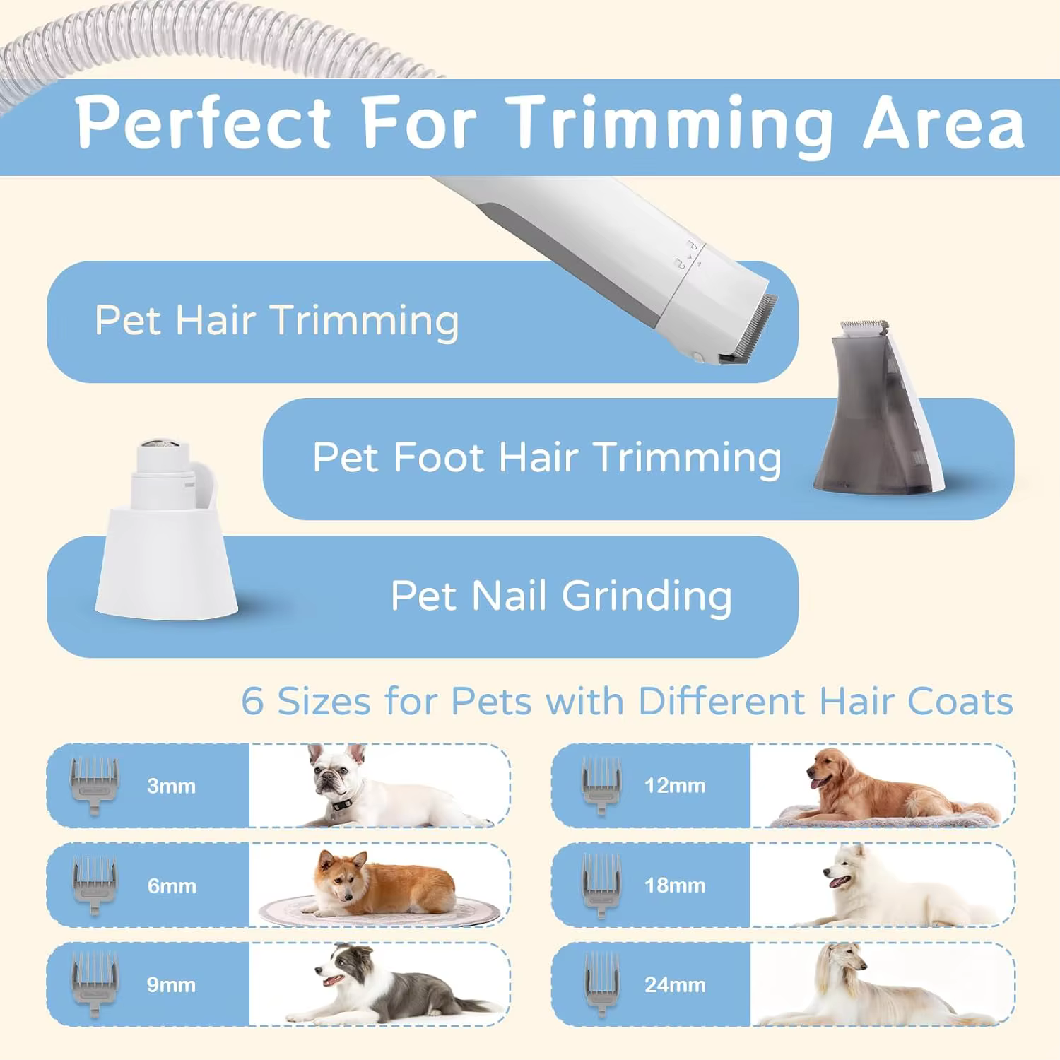 Dog Grooming Vacuum Kit 7 in 1, Cat & Dog Hair Vacuum Brush for Shedding - Includes Rollers, Deshedding Mitts, Nail & Paw Trimmer — image 4