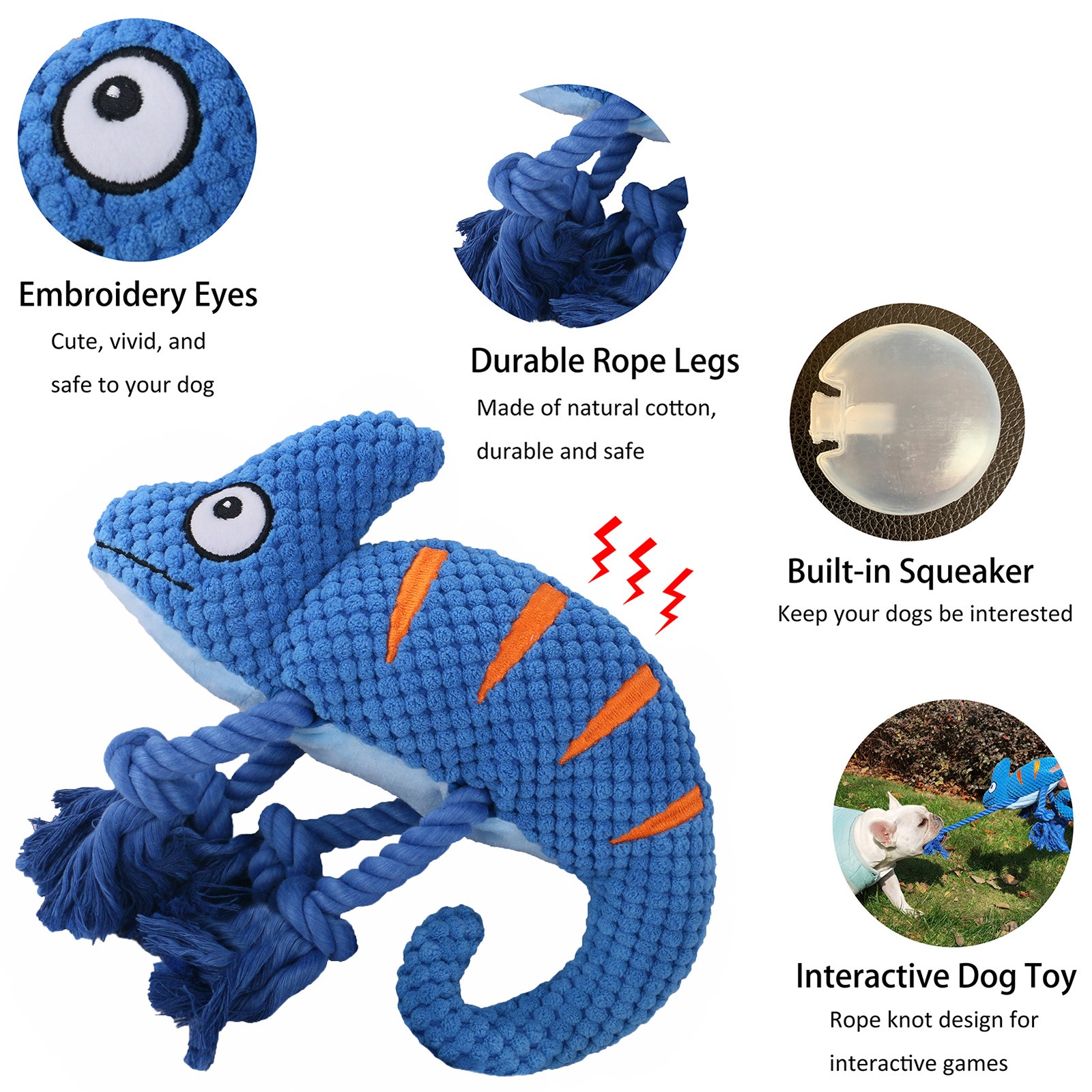 Medium to large-sized dog plush filled chameleon pull-out interactive and sturdy pet toy, vocalization dog toy — image 9