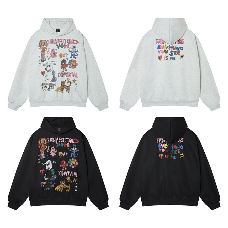 Cartoon printed hoodies with different animals — image 6