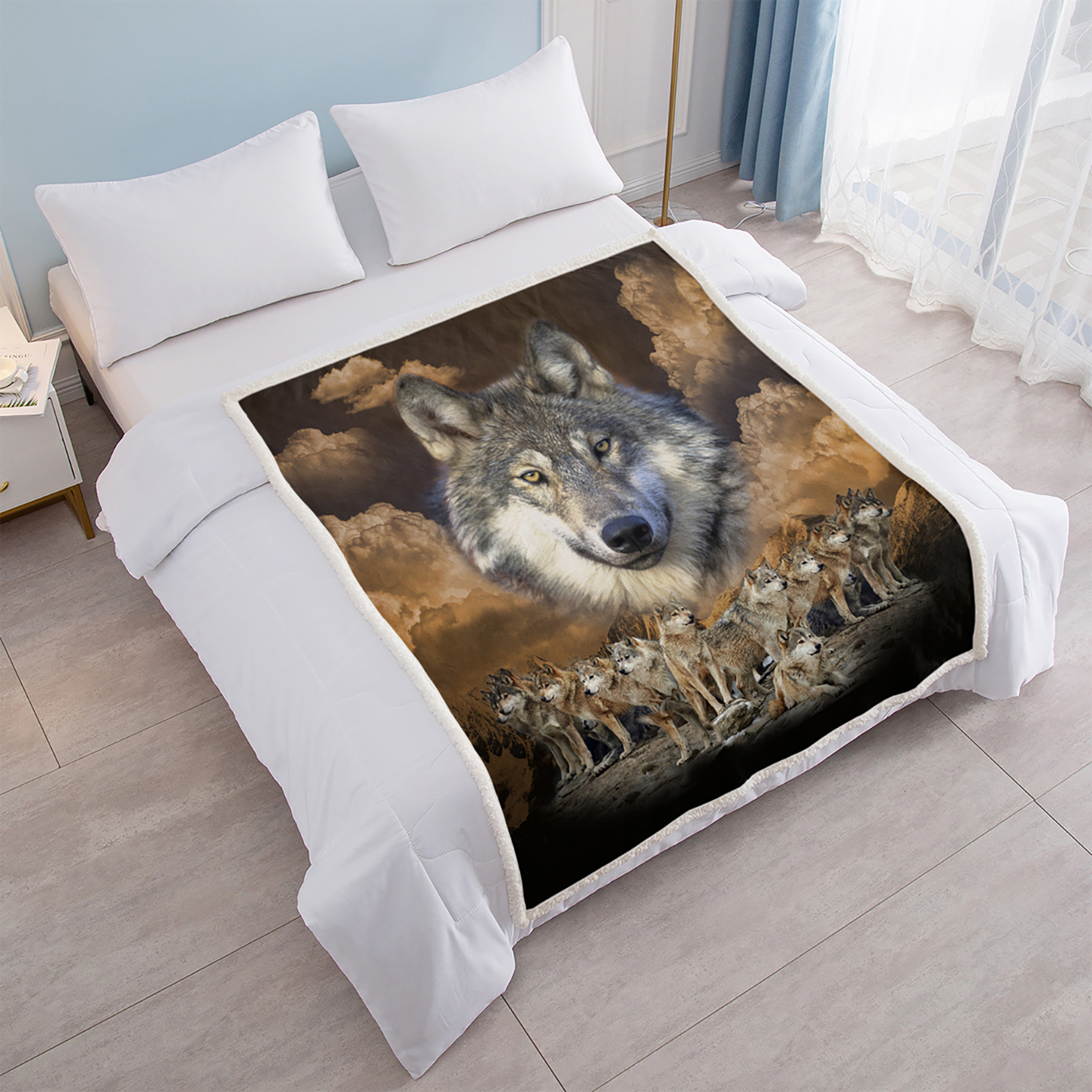 Manta de lobo indio Sherpa para dormir - Cojín de decoración para sofá, cama o silla con textura suave y abrigadora — imagen 6