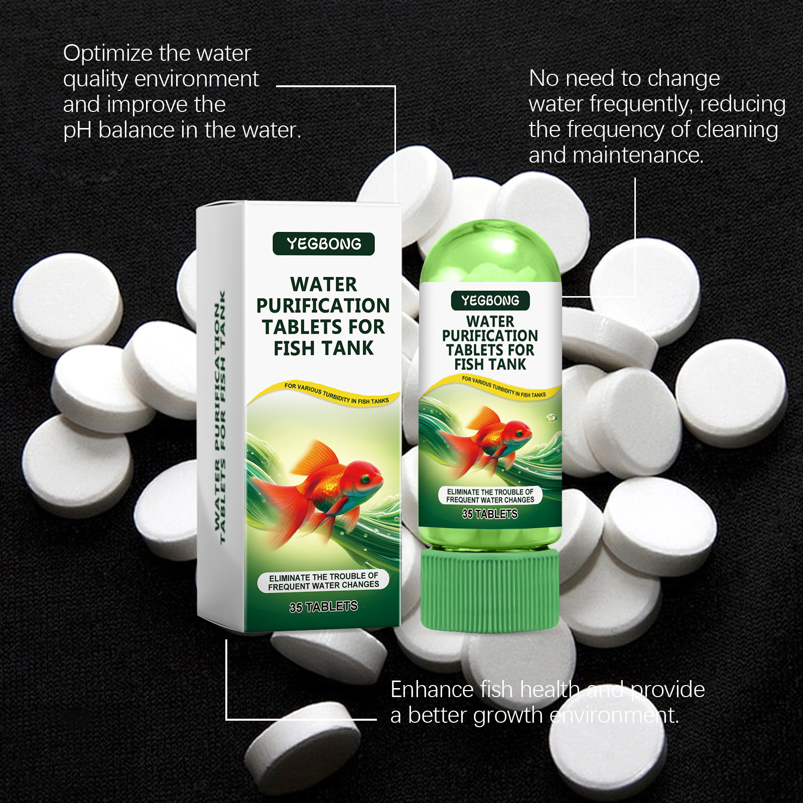 Yegbong Aquarium Water Purification Tablets, Water Quality Dedicated To Clean Deodorizing Algae Stains Sludge Clear Fish Pond — image 5