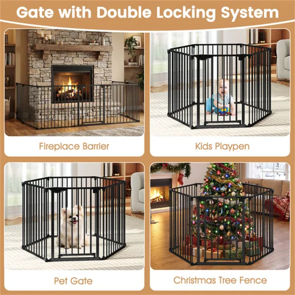 Puerta de Seguridad Expansible 6 Panel (34,5"-154") con Rotación 270° para Barra de Chimenea Pasamanos y Puertas - Negro — imagen 3