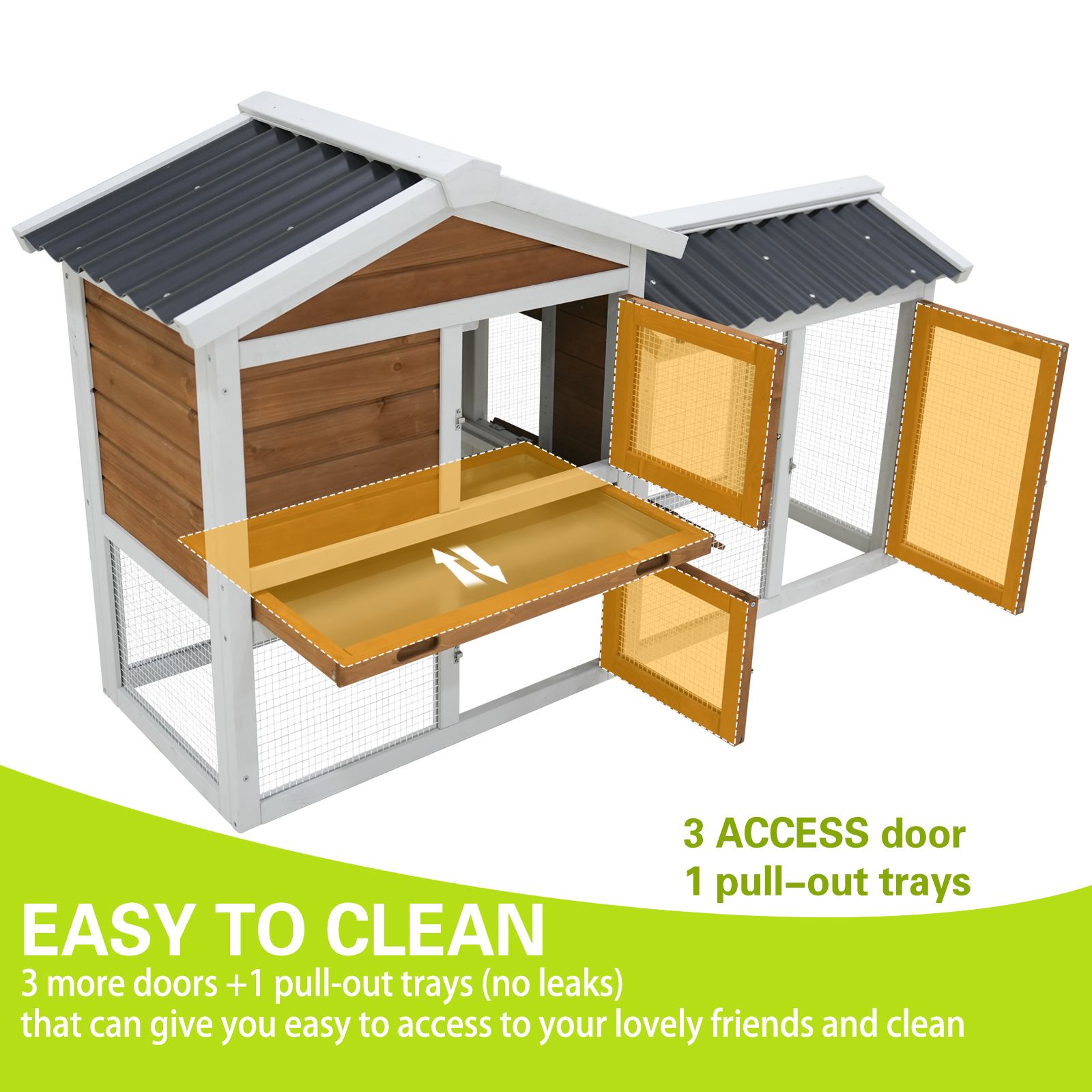 58 Wooden Outdoor Indoor Roof Waterproof Bunny Hutch Rabbit Cage Guinea Pig Coop PET House For Small To Medium Animals With Stairs And Cleaning Tray — image 5