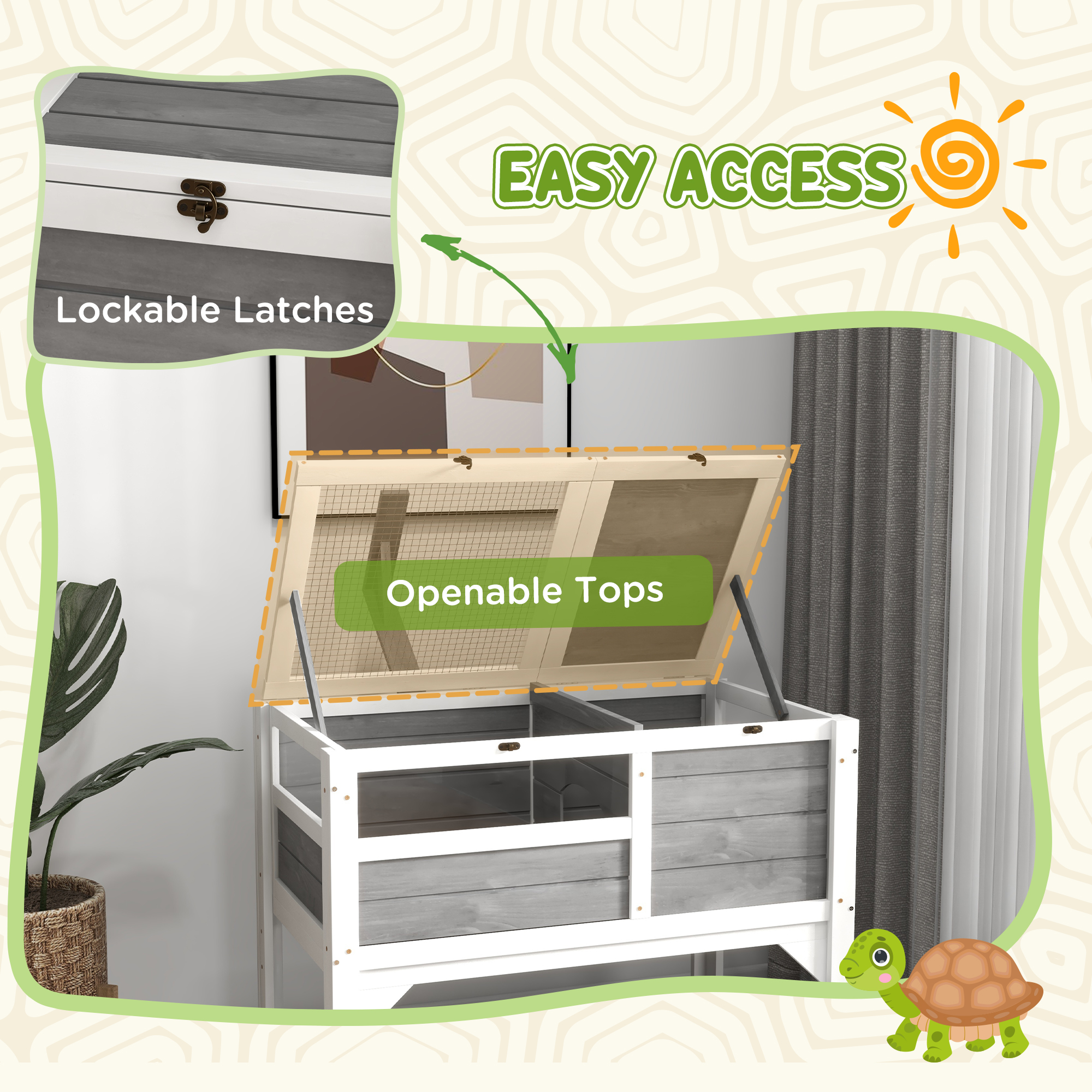 Hábitat de Tortuga con Almacenamiento en Estantería Regalo para Tortugas con Protección Climática para Interior, Gris Claro — imagen 4