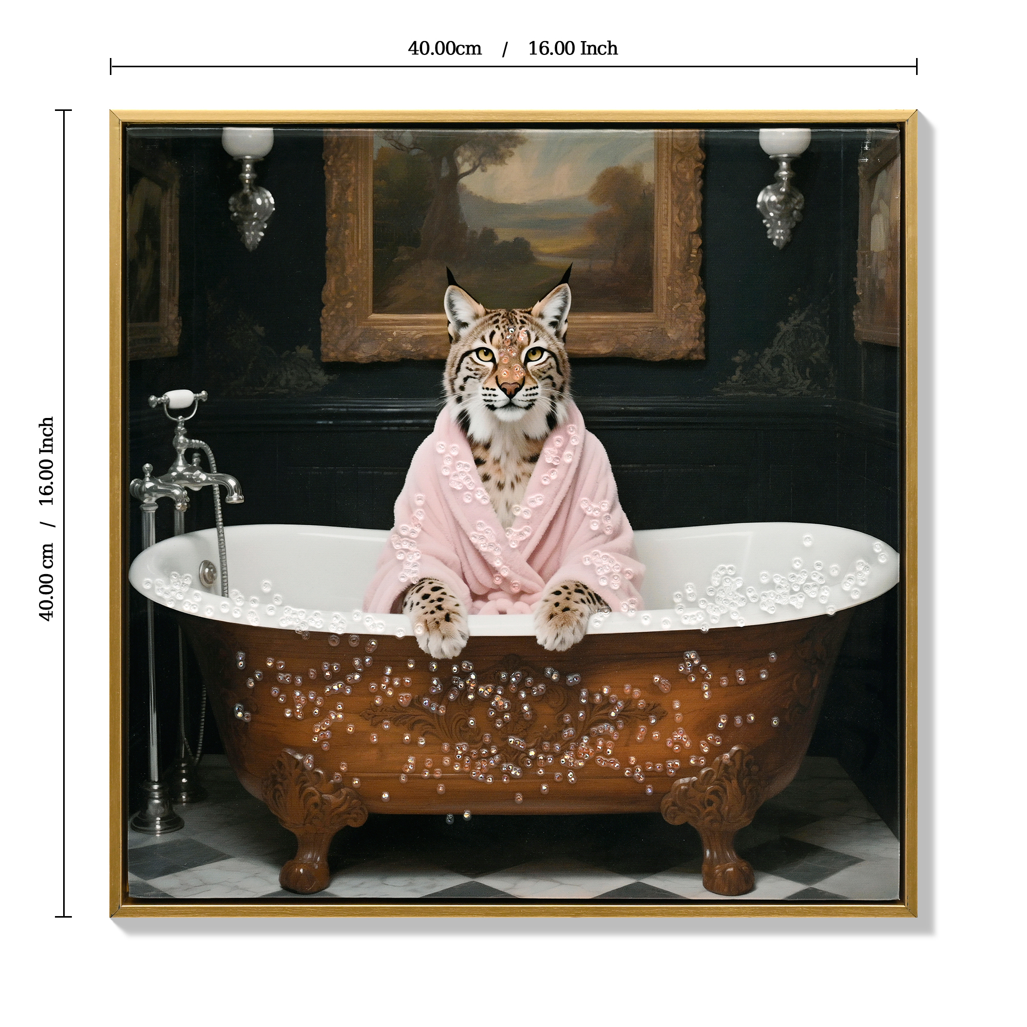 Tigre en Bañera - Posterior de Arte para Pared, Decoración para Baño Casa Imagen Pintura Obra de Arte Galería 1 Tigre (16 x 16 pulgadas, Marco de Madera) — imagen 3