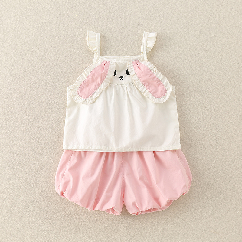 Cute Rabbit Cartoon Two-Piece Set for Babies, Sleeveless Top with Shorts — image 3