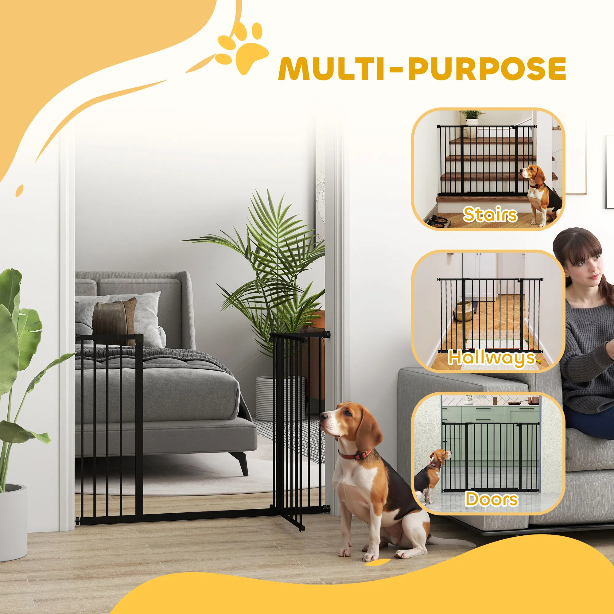 Pressure Fit Dog Gate Pet Barrier for stairs doorway, 29.9''- 42.1'' Width Black — image 2