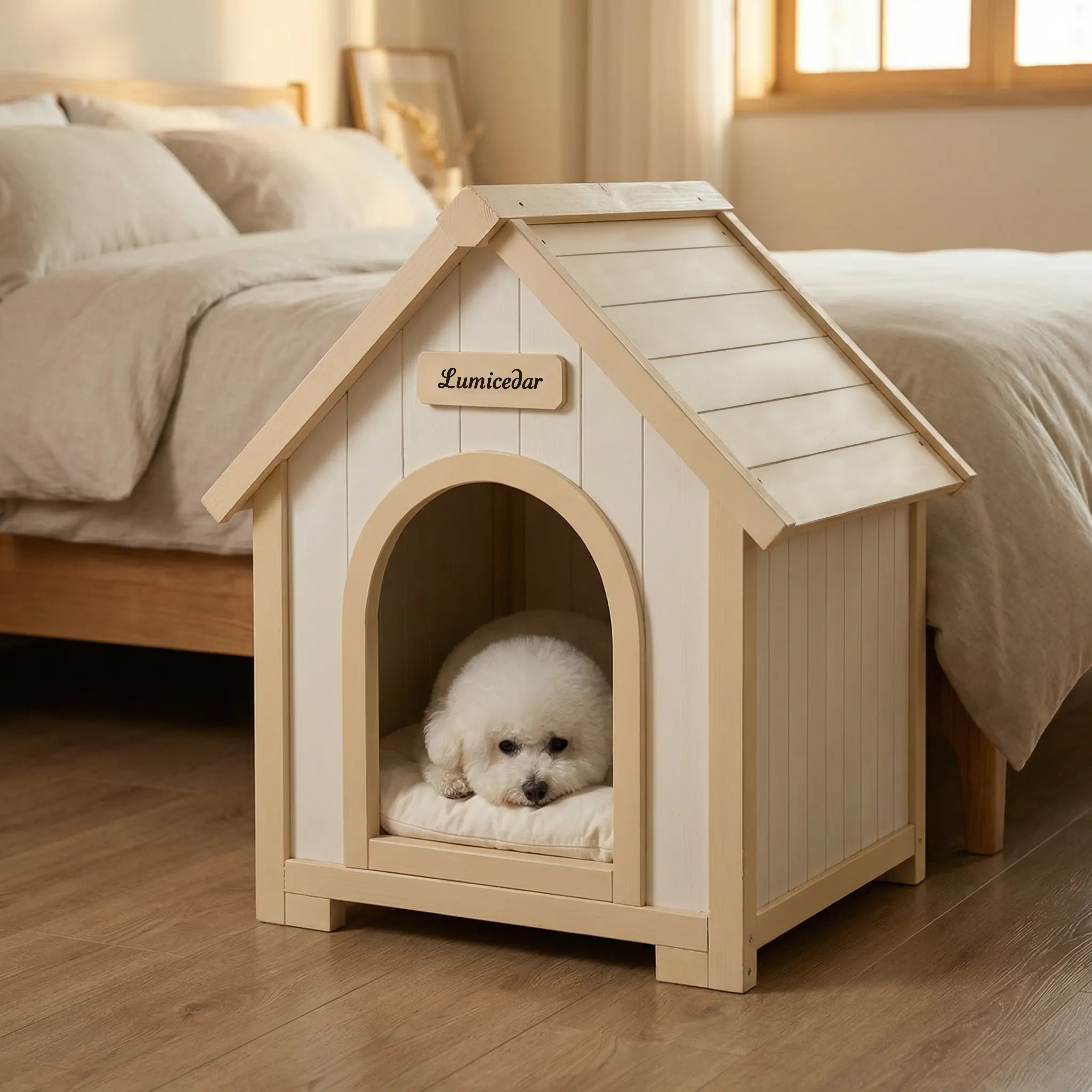 Casa de Perro Moderna en Madera para Interior con Almohadilla EVA – Casa de Animales de Ceder Solida para Pequeños Perros y Gatos — imagen 18