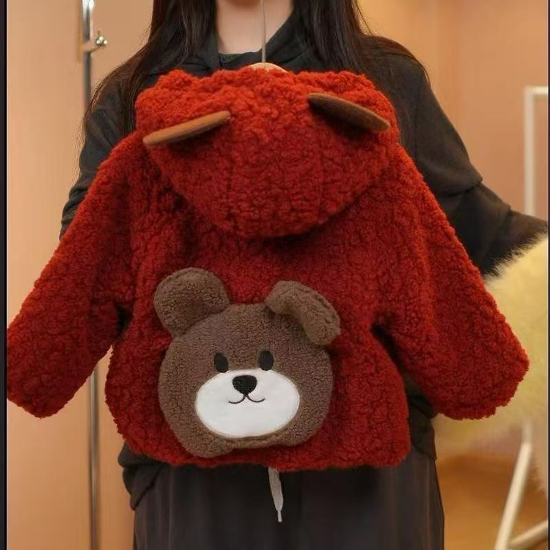 Girls' Cute Bear Print Thickened Fleece Lined Winter Jacket — image 2