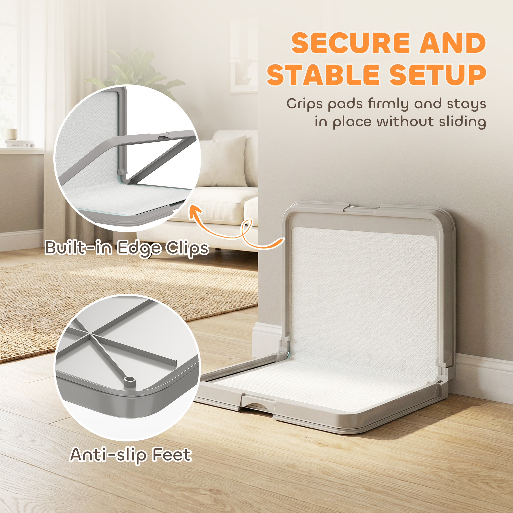 Porta Pañales Plegable para Perros con 3 Rodajas Desechables, 33.9" x 24.4", Gris — imagen 3