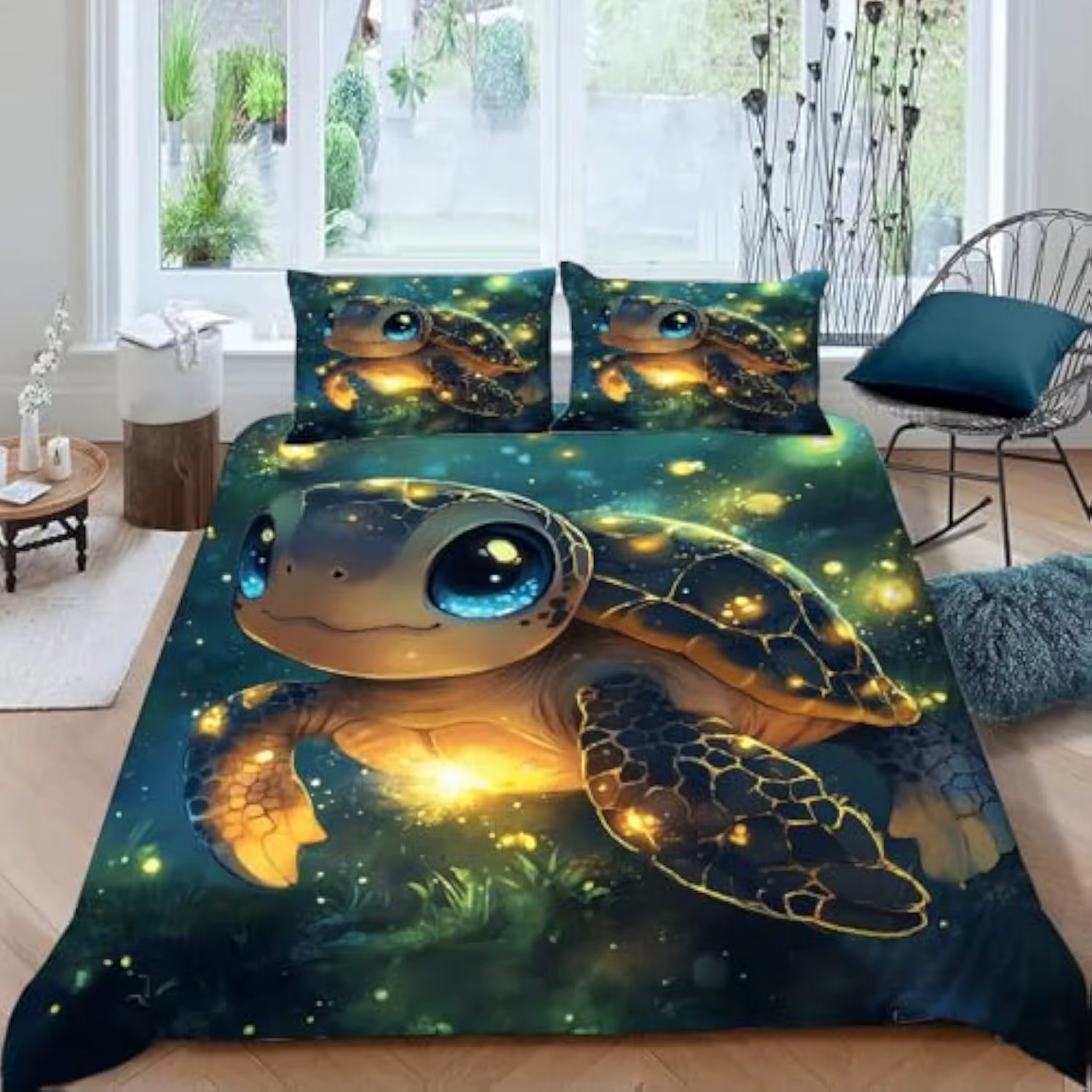 Conjunto de camas para tortugas animadas, efecto 3D para niñas, manta de microfibra con cremallera y funda para cojín