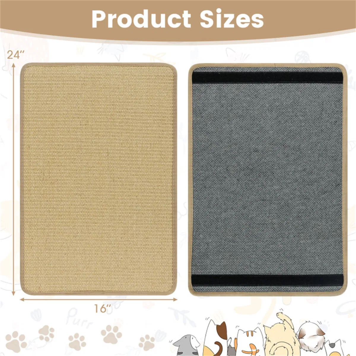 Natural 6-Piece Cat Scratching Mats, Sisal Material Anti-Slip Latex Backing Furniture Protector — image 5