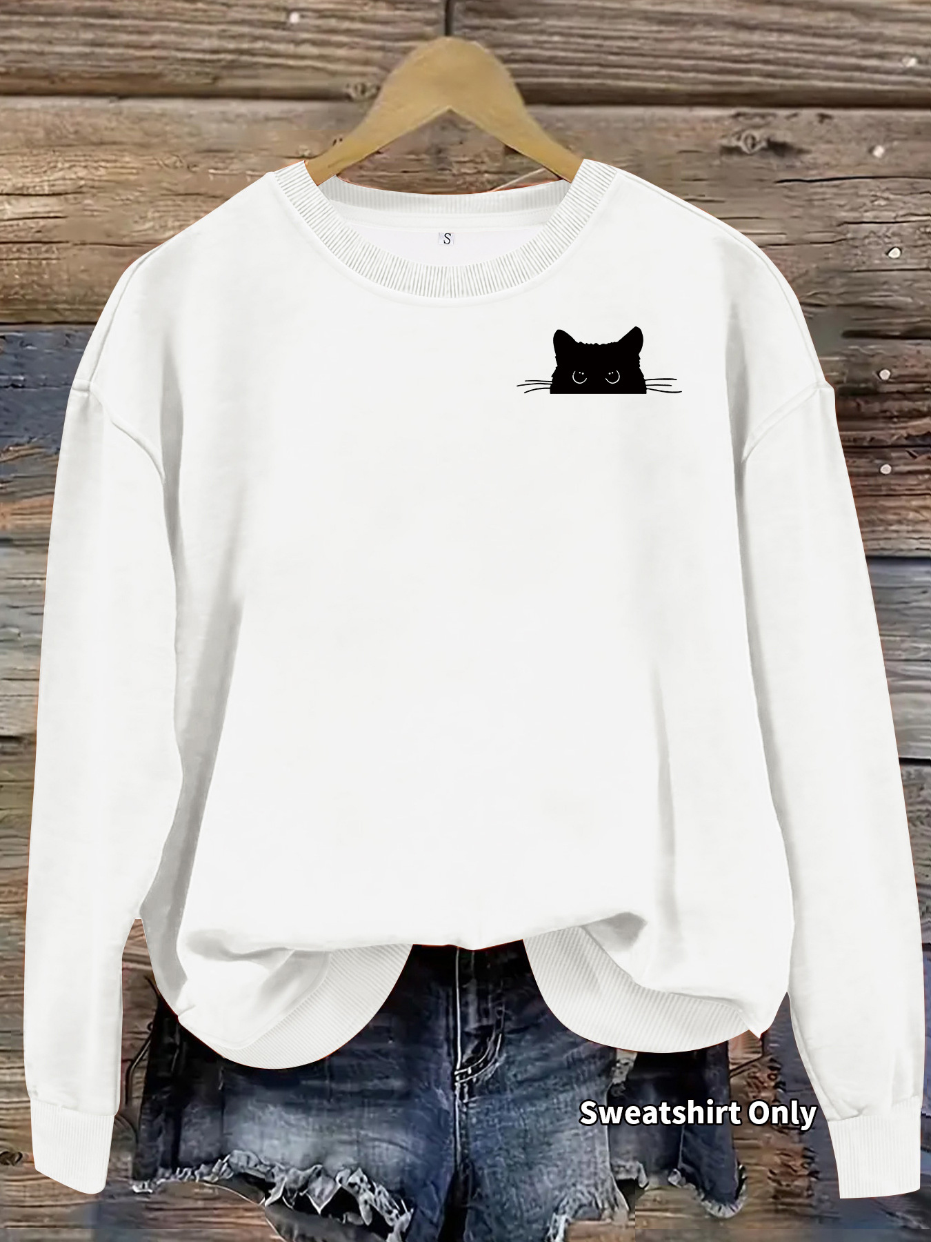 Black cat printed fleece hoodie — image 7