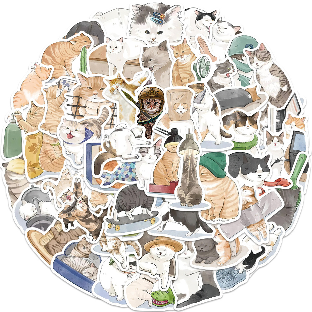 53 Cartoon Watercolor Cute Cat Computer Luggage Guitar Mobile Phone Stickers — image 8