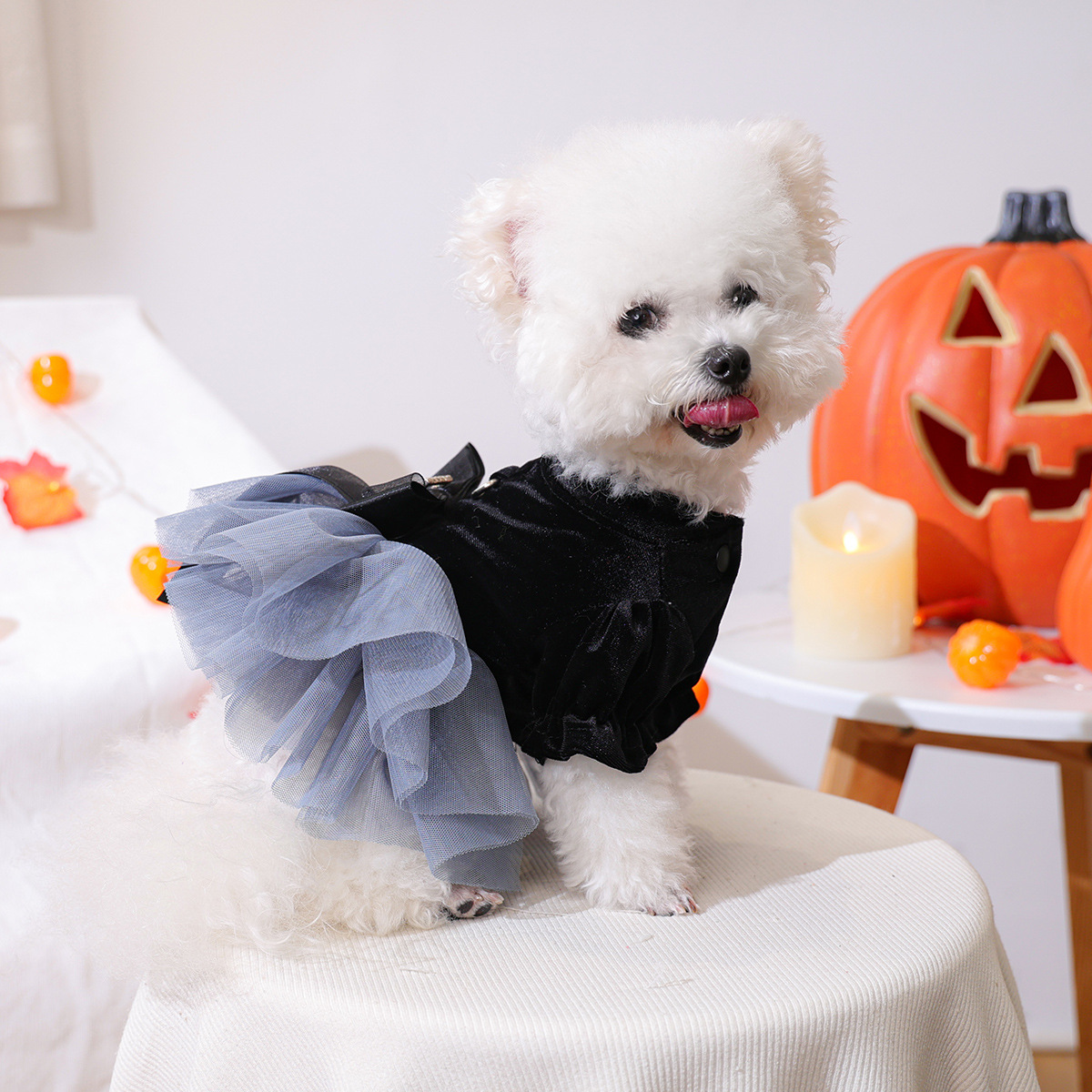 Pet Clothes Spring Autumn Small Dog Puppy Holiday Party Costume Dark Series Phantom Wedding Dress — image 3