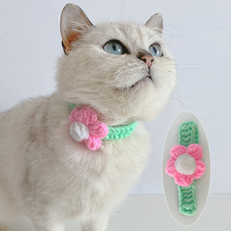 Pet Wool Knitted Collar Cat Dog Cute Collar Knitted Necklace Silent Adjustable British Short Dog — image 4