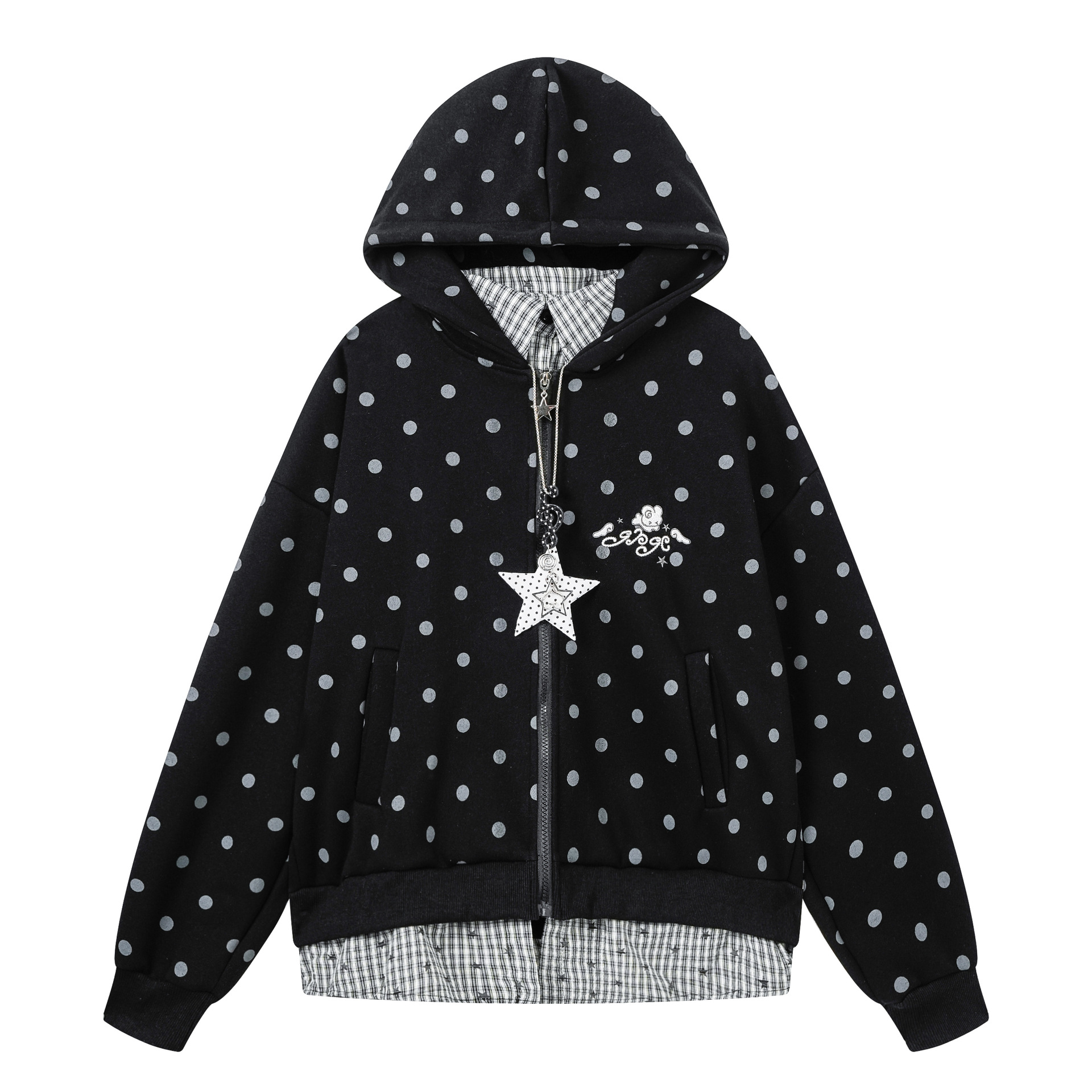Women's Tie-Dye Hooded Cardigan with Cartoon Kitten Embroidery, Faux Fur Collar and Cat Ears — image 4