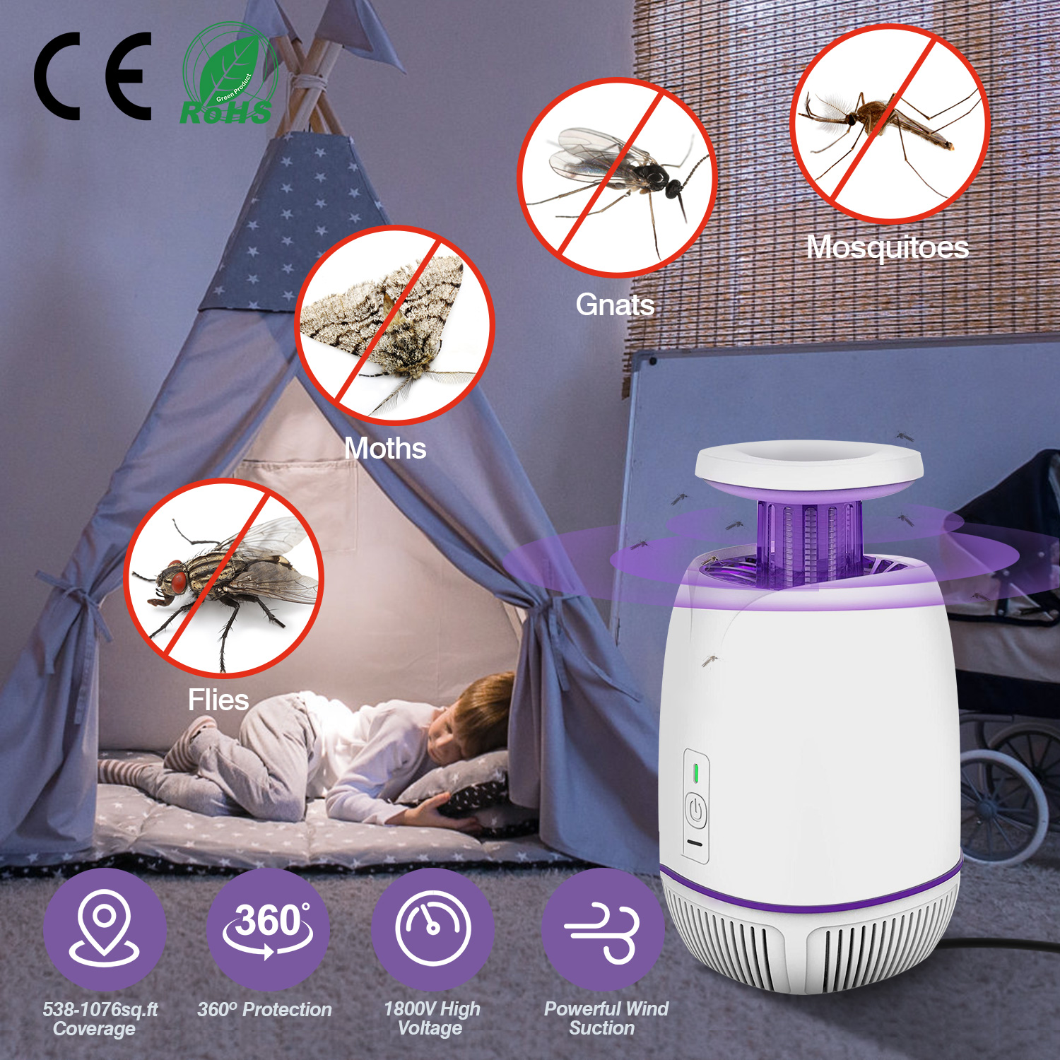 Plug-in Mosquito Zapper For Summer Max 1076Sq.Feet Range Electric Fly Zapper With 3 Modes Mosquito Killer Lamp For Indoor Outdoor — image 3